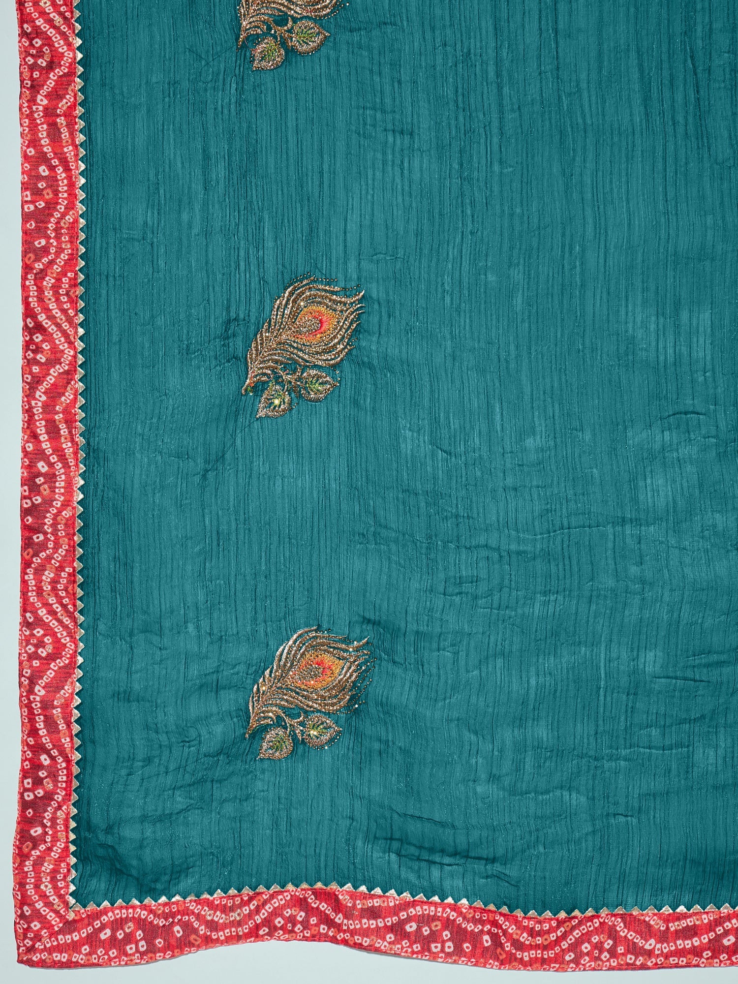 Sea Green & Red Banarasi Saree - Ressa