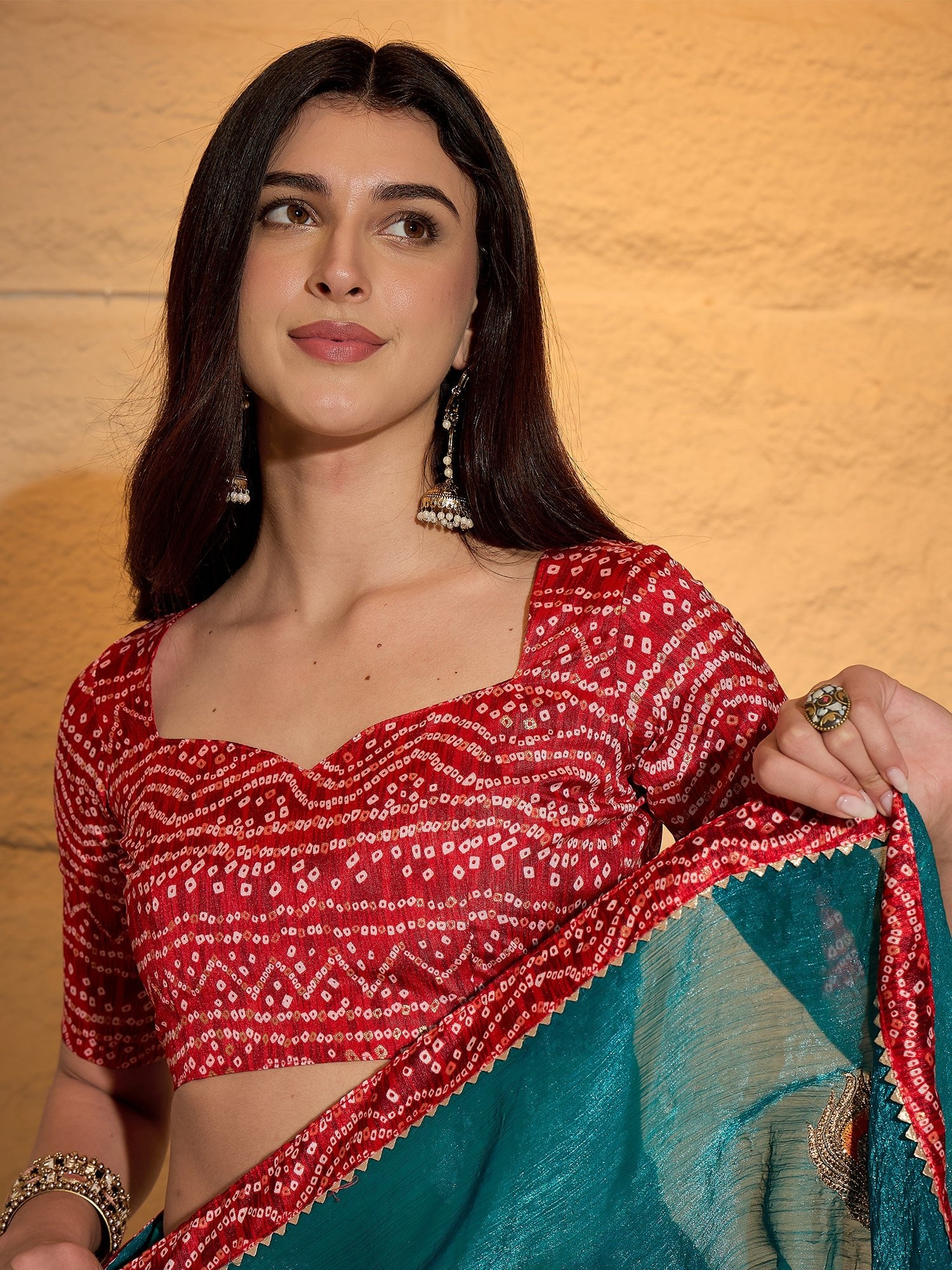 Sea Green & Red Banarasi Saree - Ressa