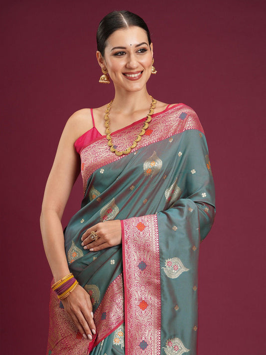 Sea Green Soft Silk Banarasi Saree - Ressa