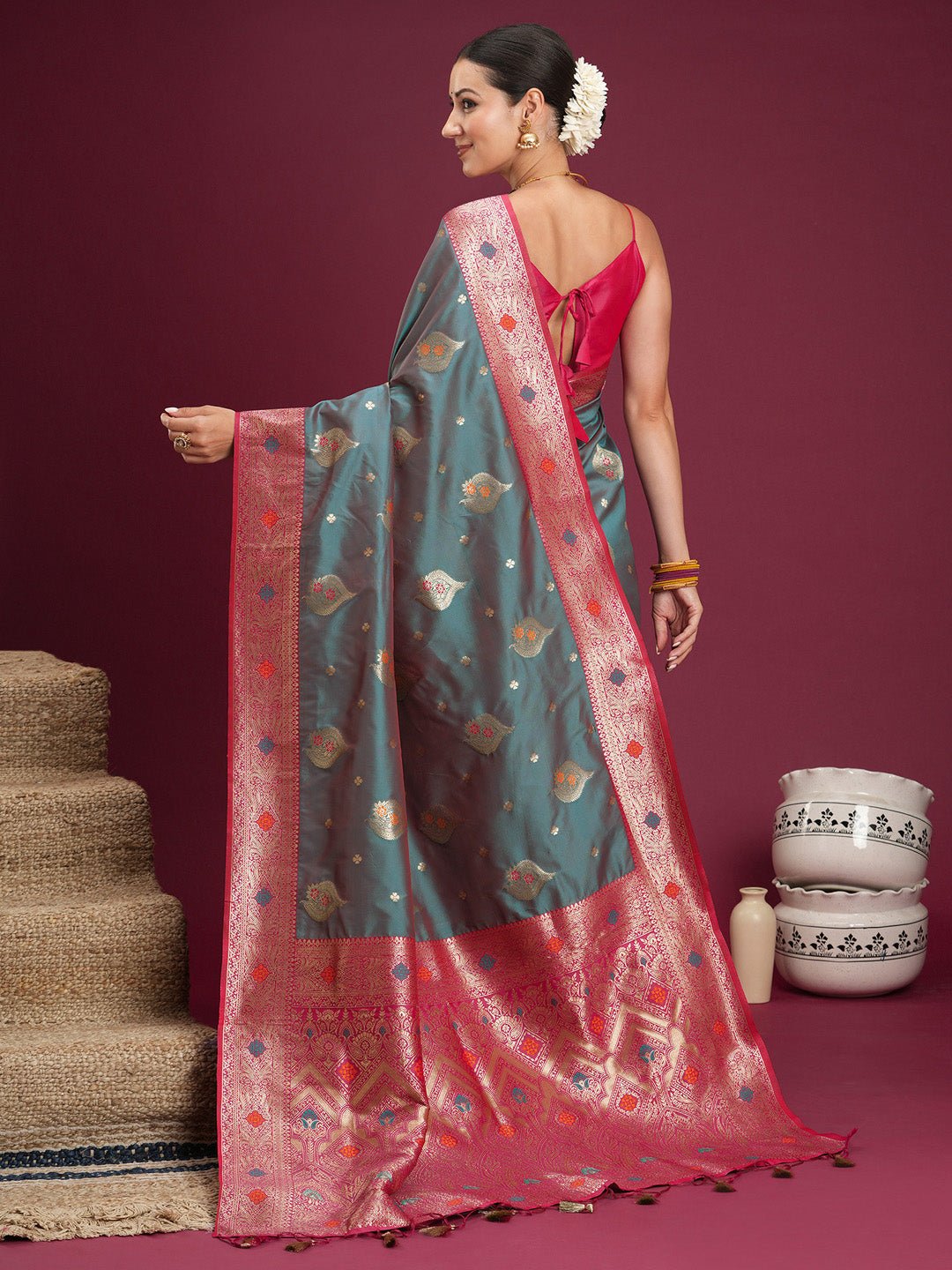 Sea Green Soft Silk Banarasi Saree - Ressa