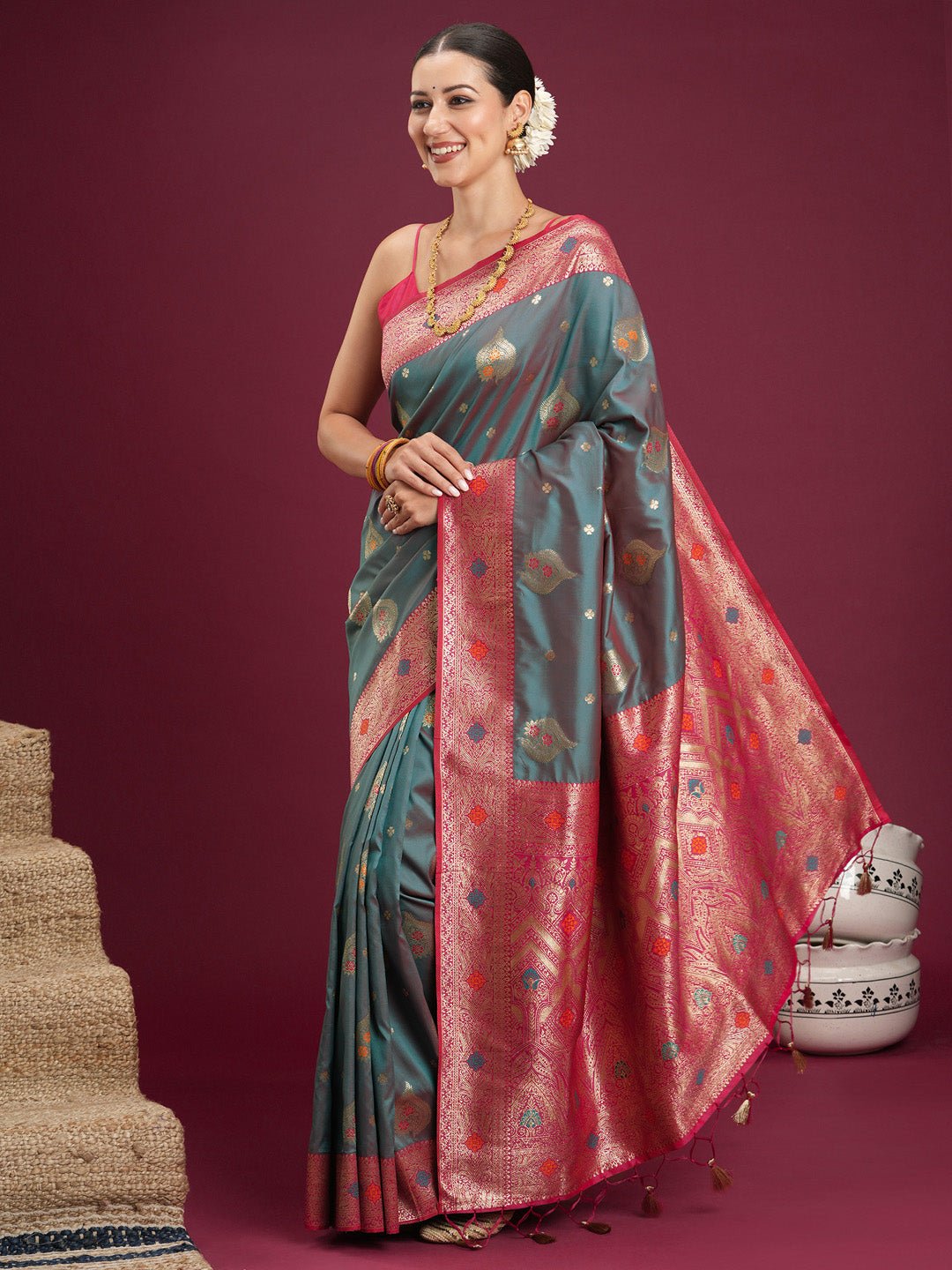 Sea Green Soft Silk Banarasi Saree - Ressa