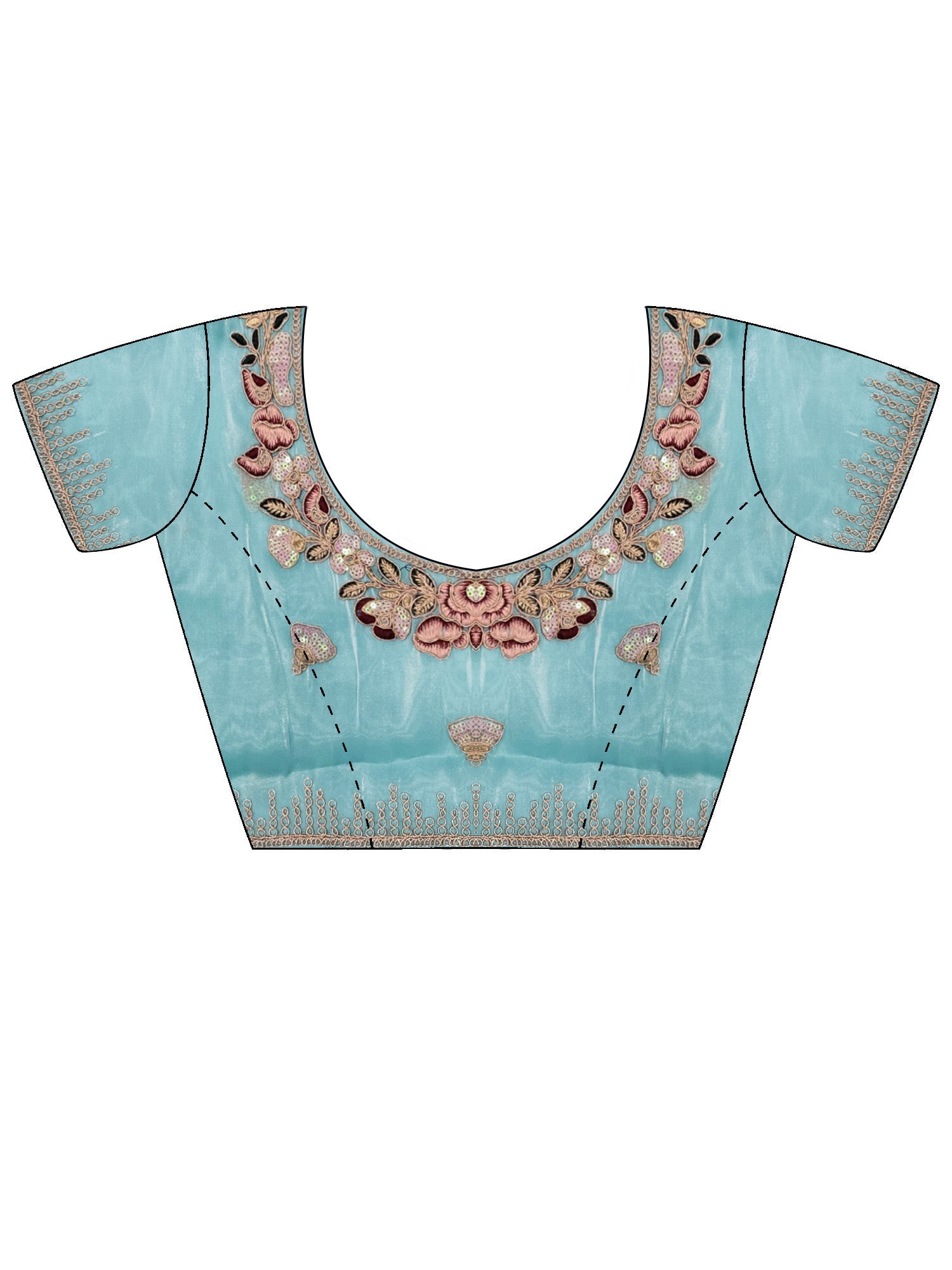Sea Green Tissue Silk Embroidery Saree - Ressa
