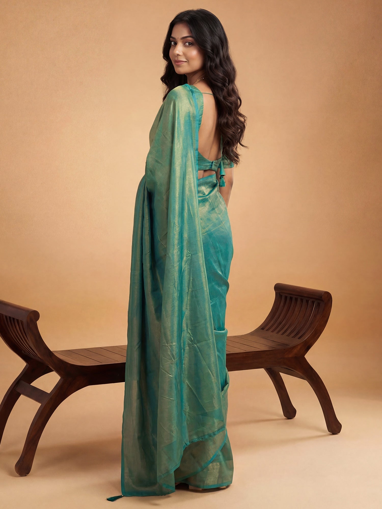 Sea Green Tissue Silk Saree - Ressa