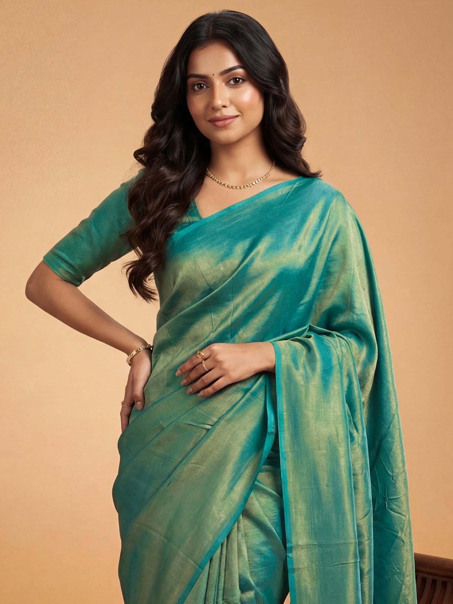 Sea Green Tissue Silk Saree - Ressa