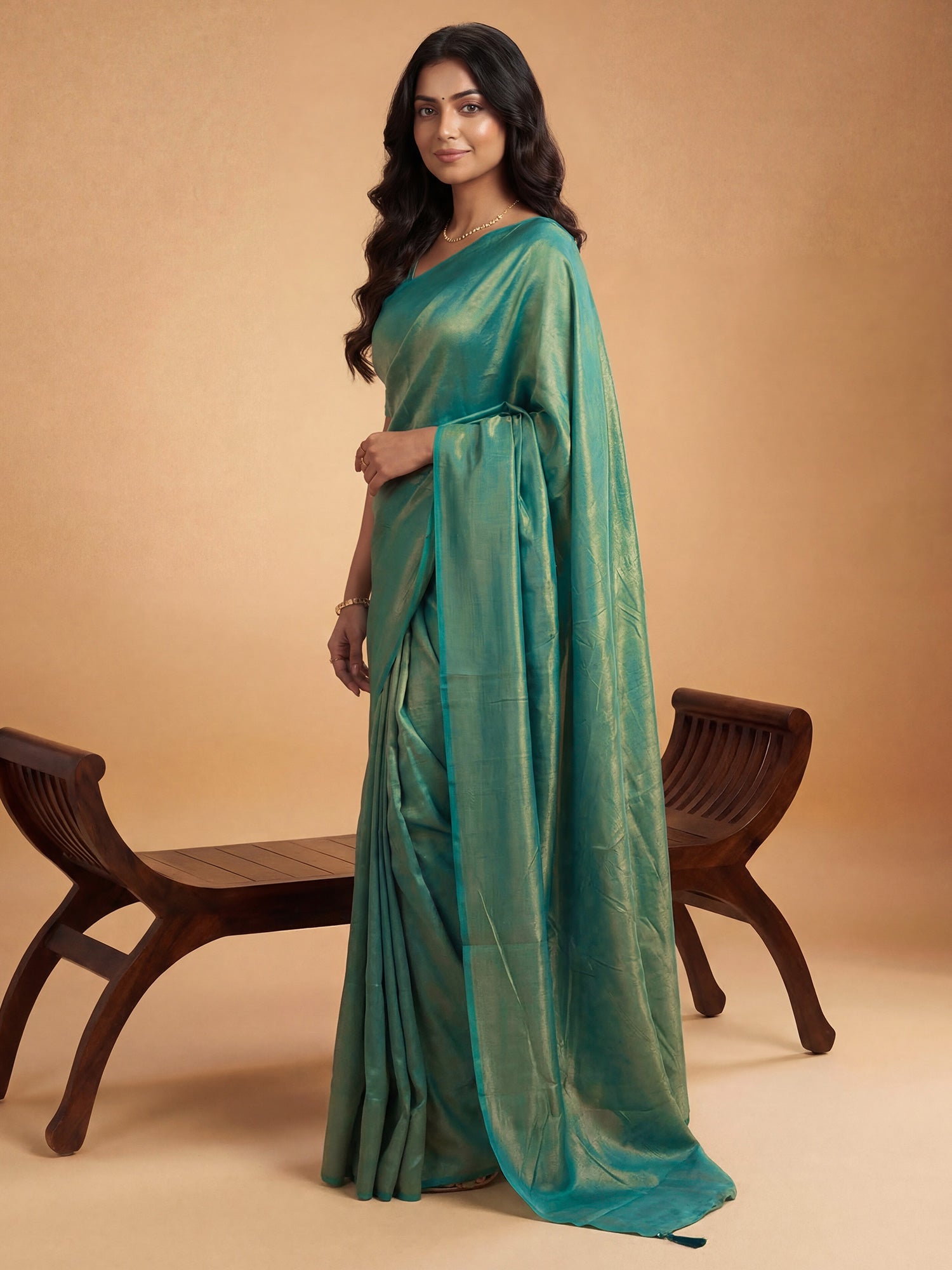Sea Green Tissue Silk Saree - Ressa