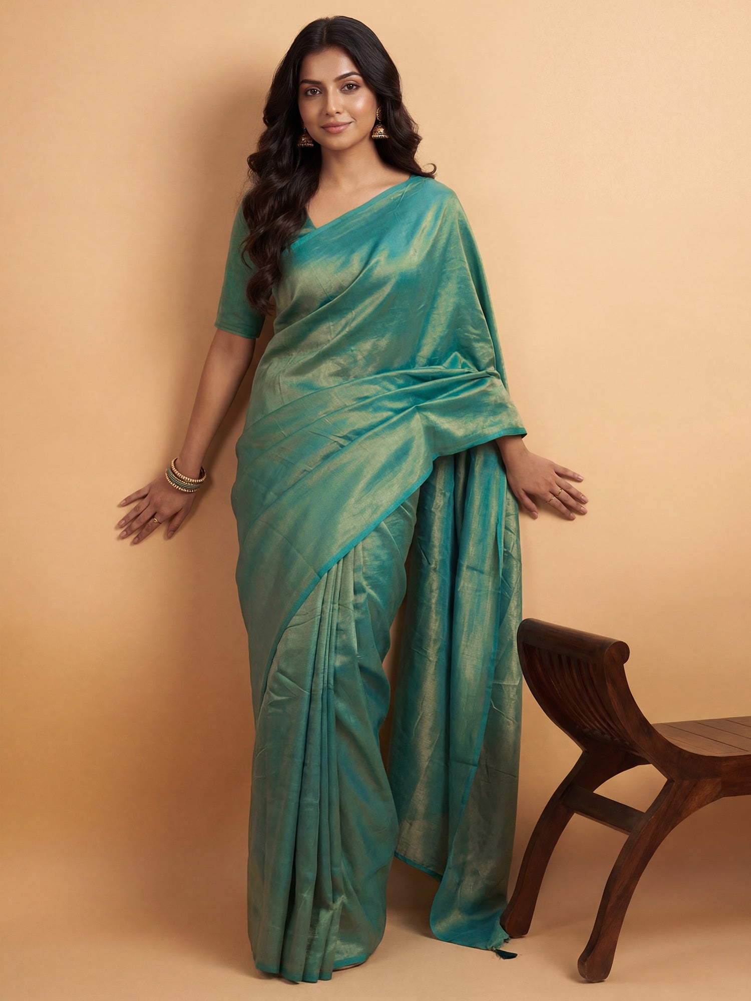 Sea Green Tissue Silk Saree - Ressa