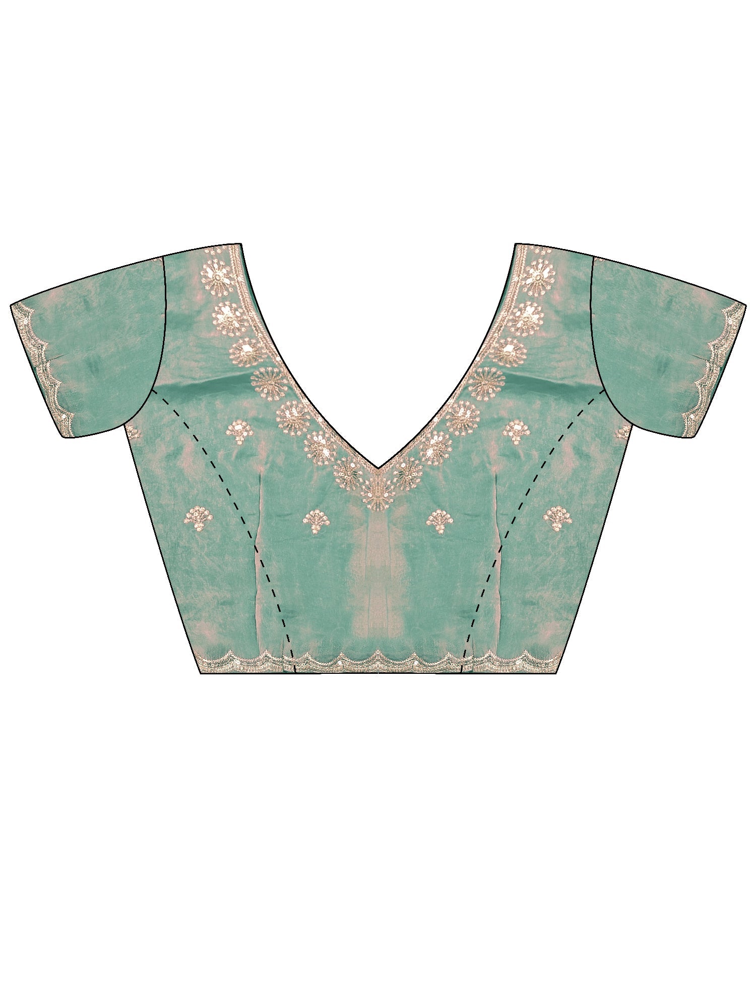 Sea Green Tissue Silk Saree with Embroidered Border - Ressa