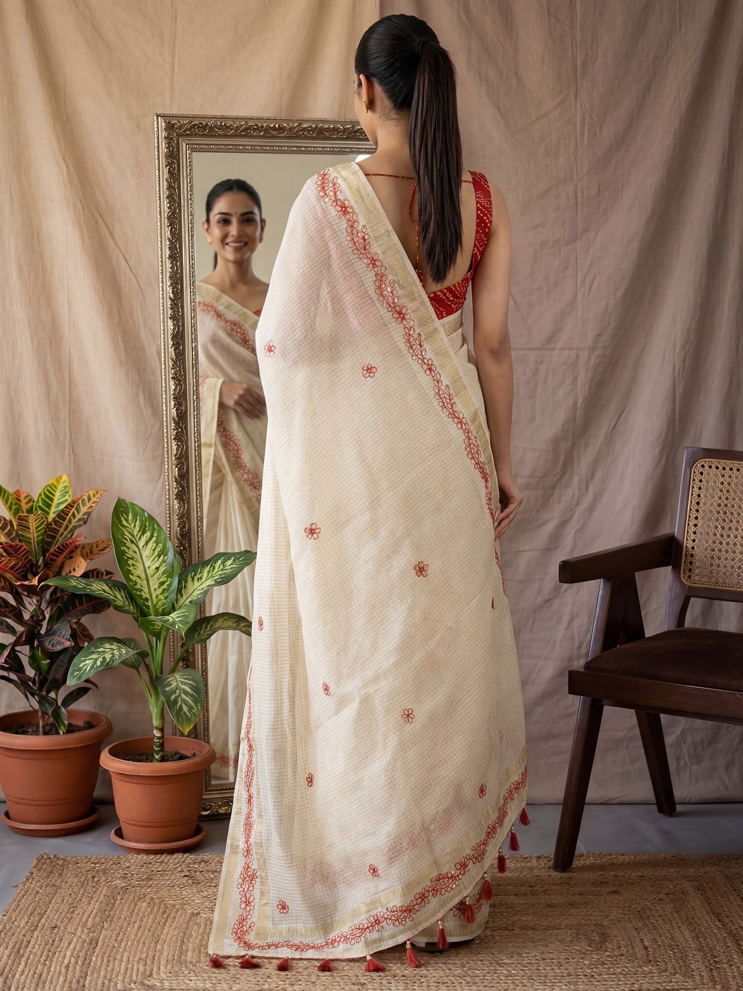Sea Green Tissue Silk Saree with Zari Stripes - Ressa