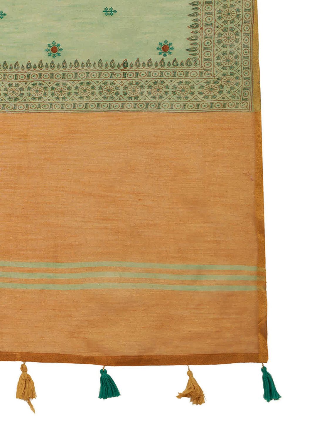 Seafoam Green & Mustard Silk Blend Saree - Ressa