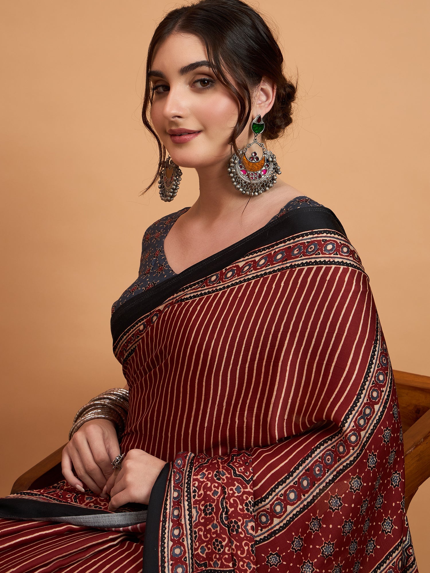 Silk Blend Heritage Ajrakh & Patola Style Digital Printed Saree - Ressa