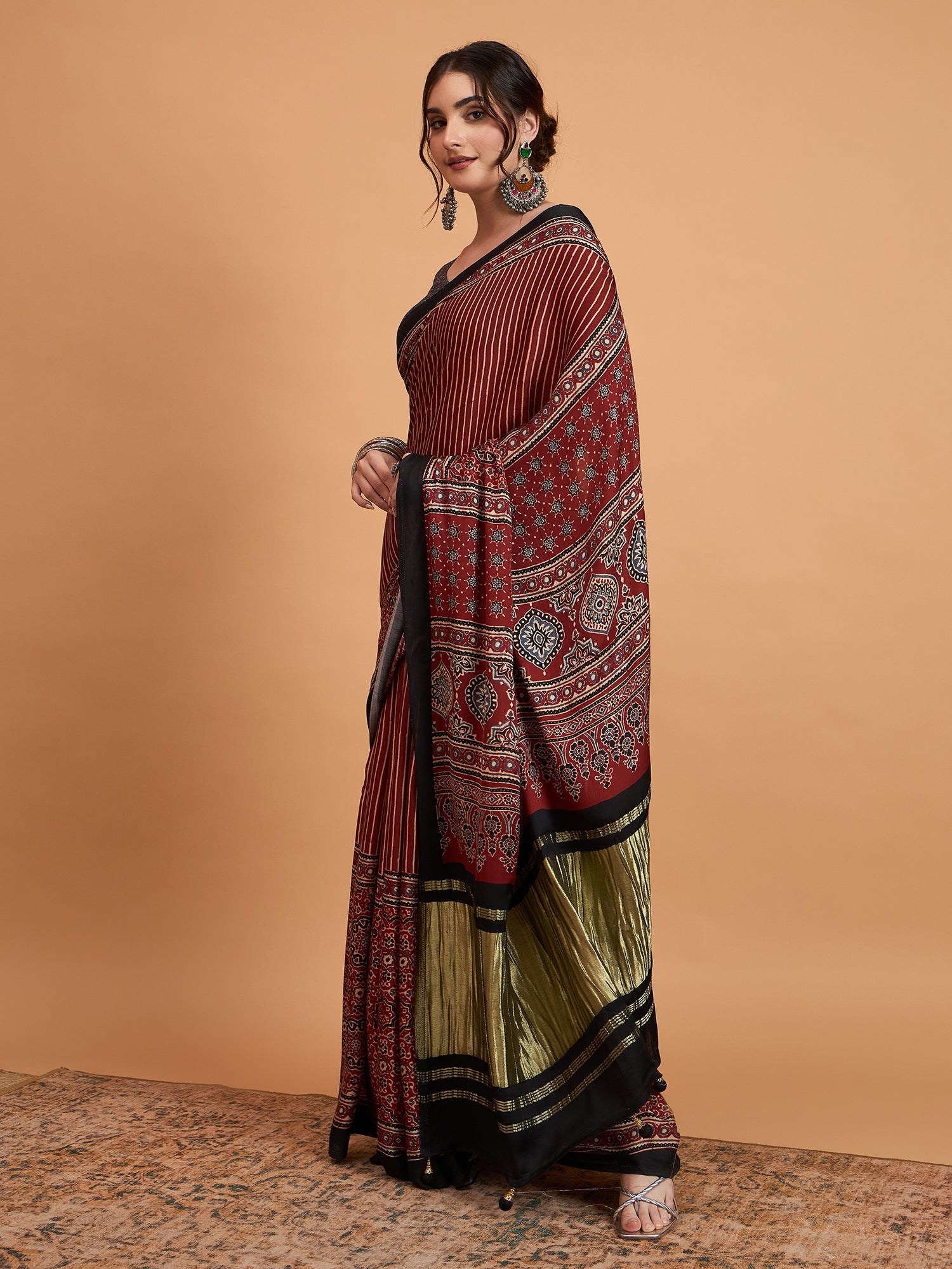 Silk Blend Heritage Ajrakh & Patola Style Digital Printed Saree - Ressa