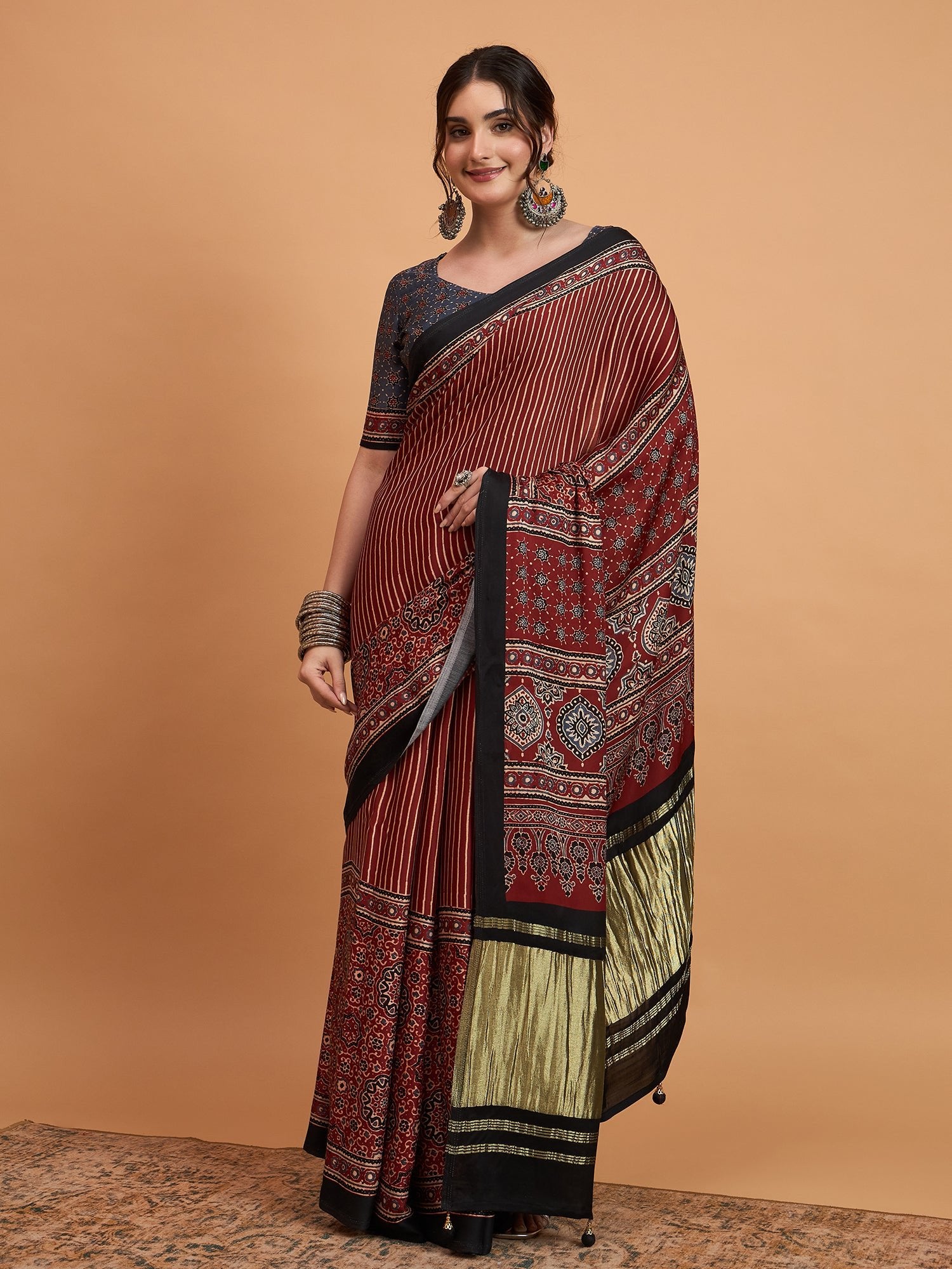 Silk Blend Heritage Ajrakh & Patola Style Digital Printed Saree - Ressa