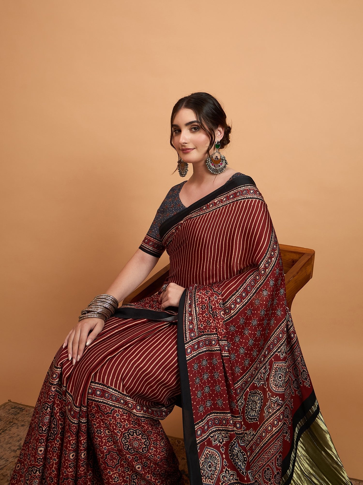 Silk Blend Heritage Ajrakh & Patola Style Digital Printed Saree - Ressa