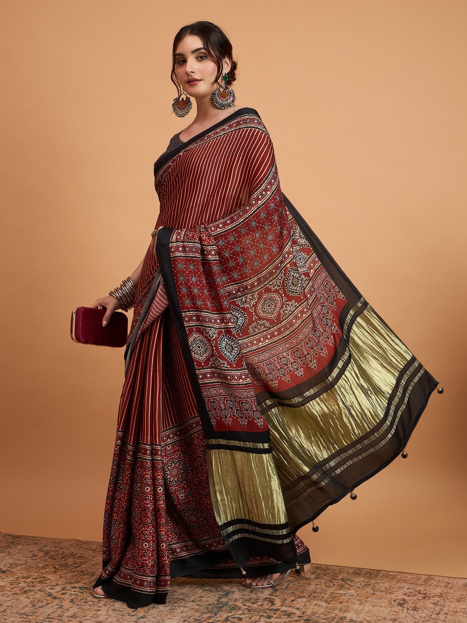 Silk Blend Heritage Ajrakh & Patola Style Digital Printed Saree - Ressa