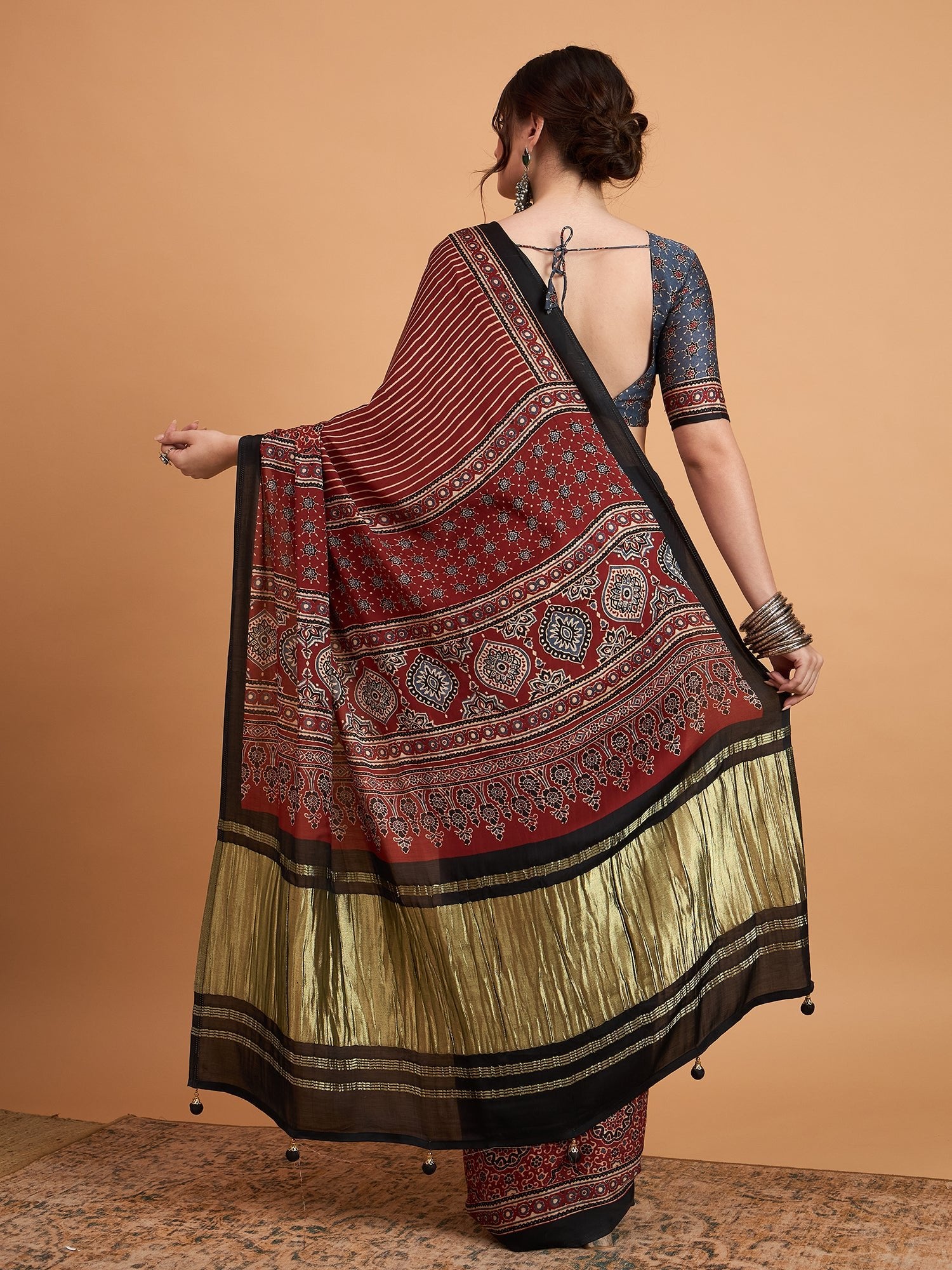 Silk Blend Heritage Ajrakh & Patola Style Digital Printed Saree - Ressa