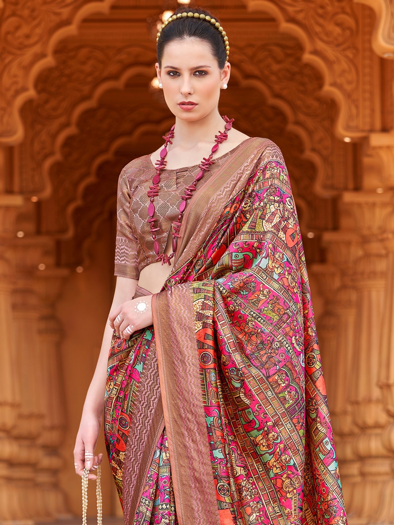 Silk Blend Heritage Banarasi Style Floral Print Saree - Ressa
