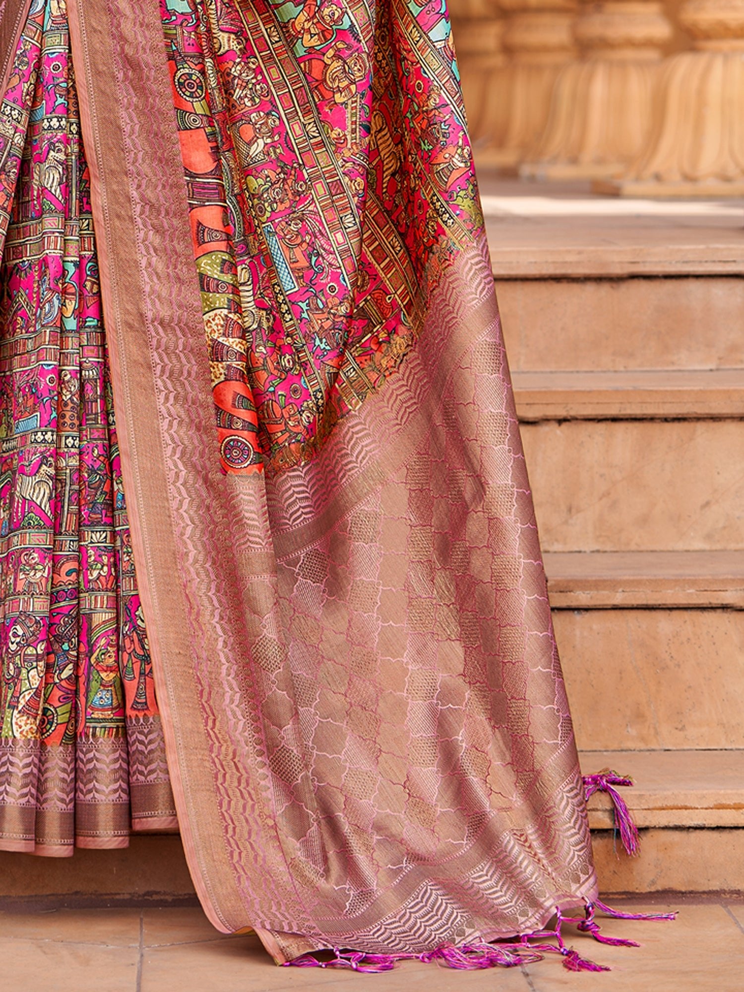 Silk Blend Heritage Banarasi Style Floral Print Saree - Ressa