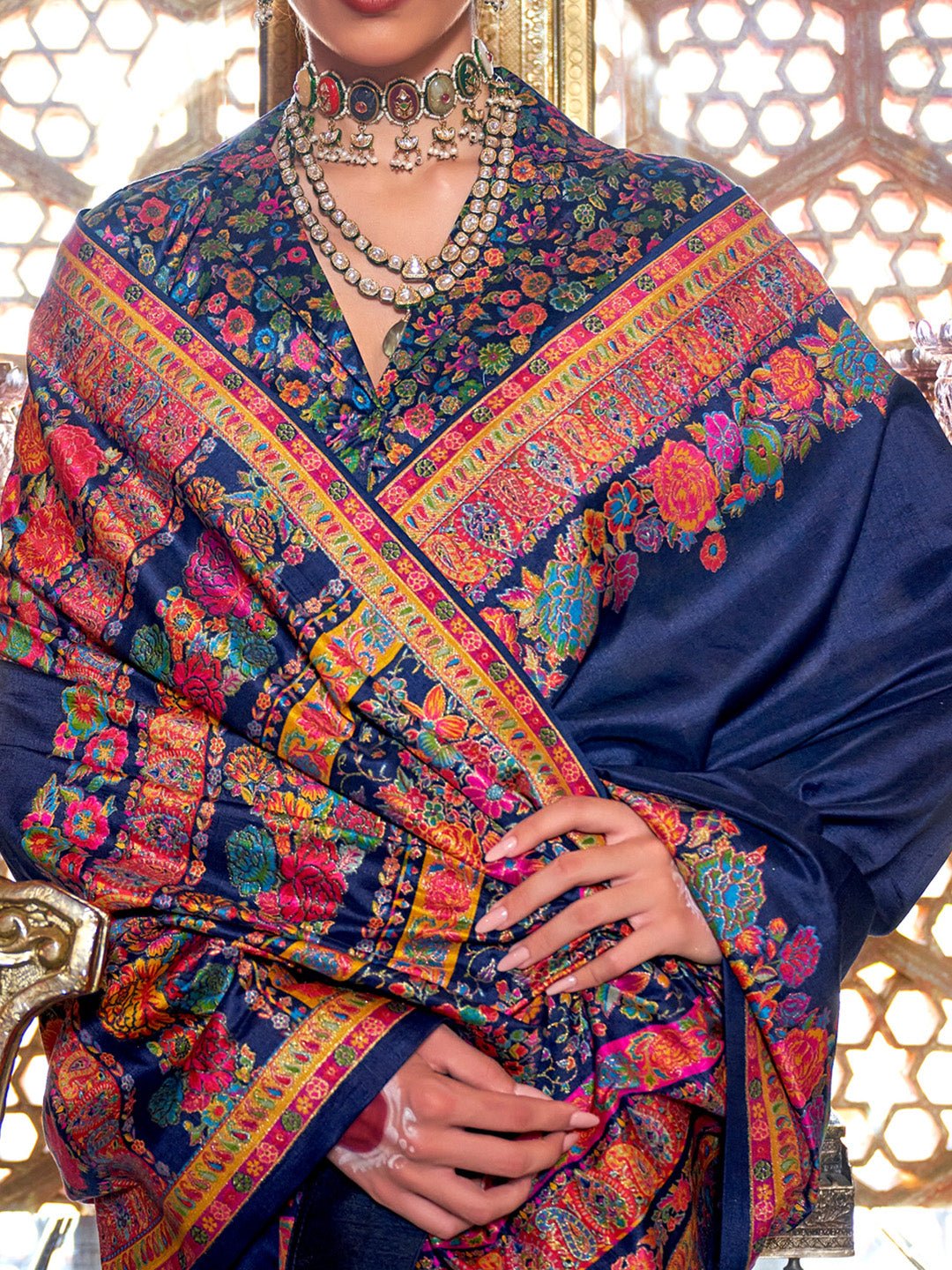 Silk Blend Heritage Banarasi Style Floral Print Saree - Ressa