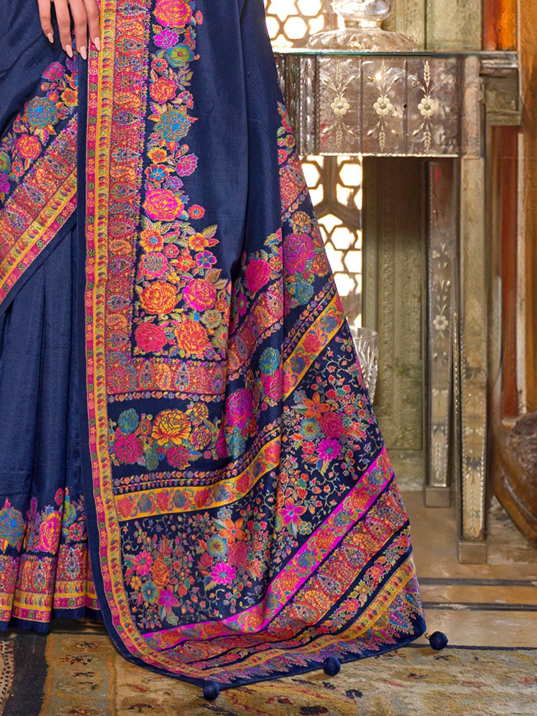 Silk Blend Heritage Banarasi Style Floral Print Saree - Ressa