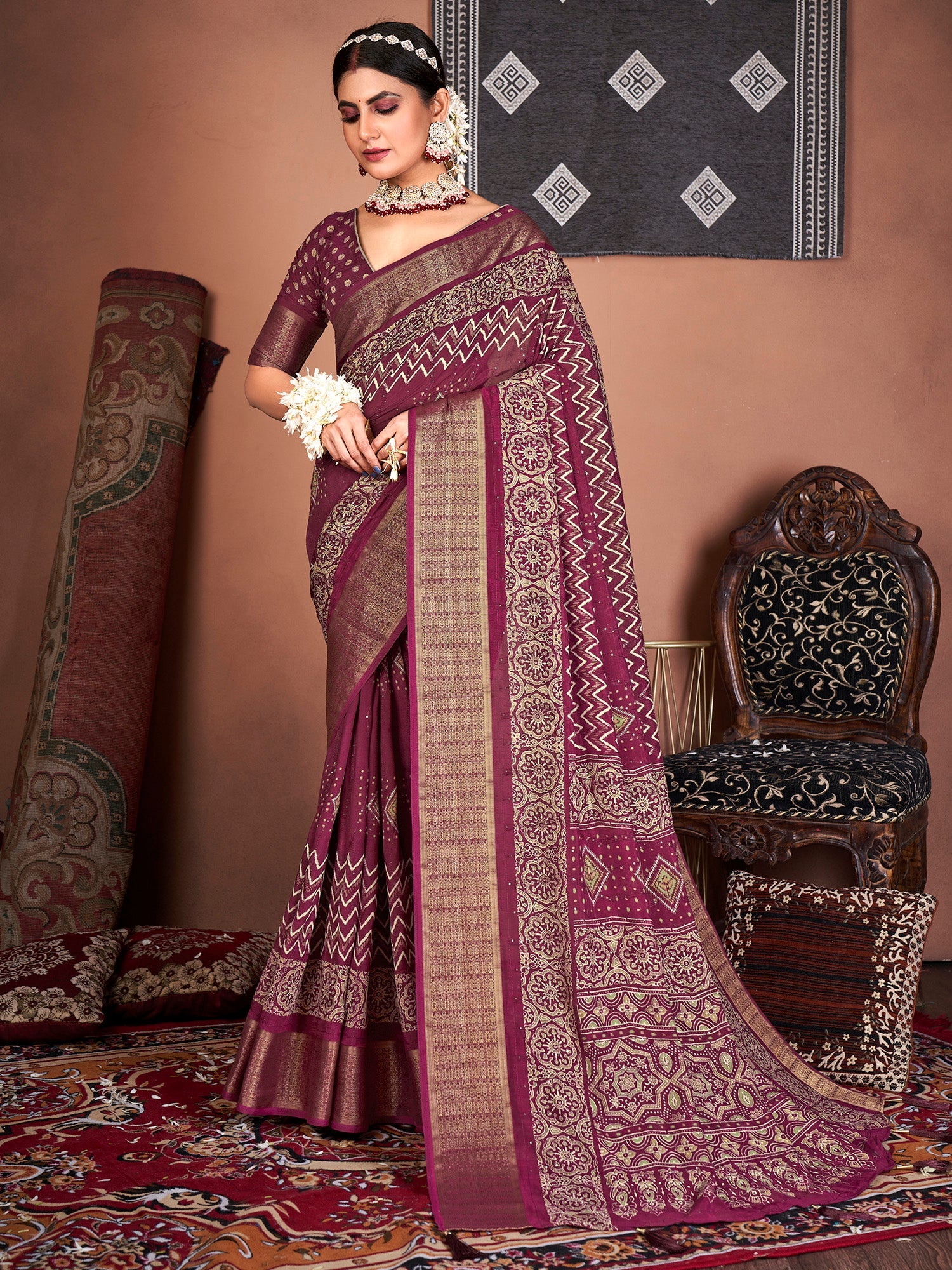 Silk Blend Heritage Banarasi Style Patola Print Saree - Ressa