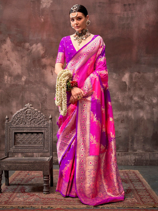 Silk Blend Heritage Banarasi Style Zari Woven Saree - Ressa