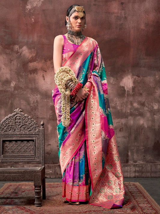 Silk Blend Heritage Banarasi Style Zari Woven Saree - Ressa