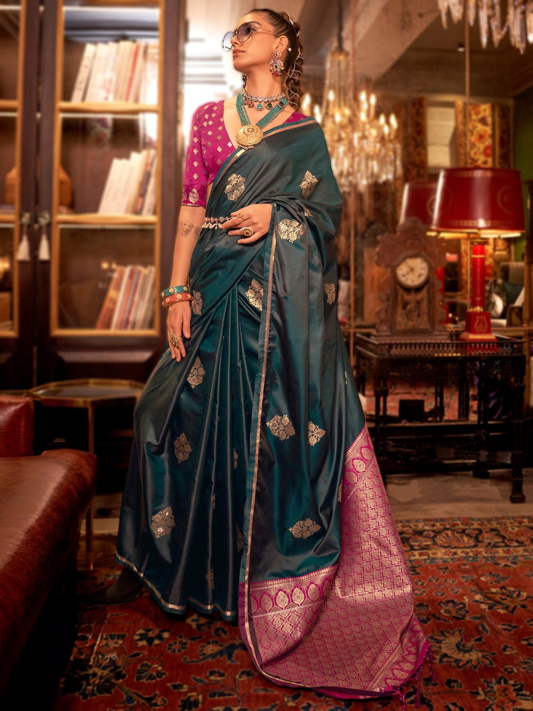 Silk Blend Heritage Banarasi Style Zari Woven Saree - Ressa