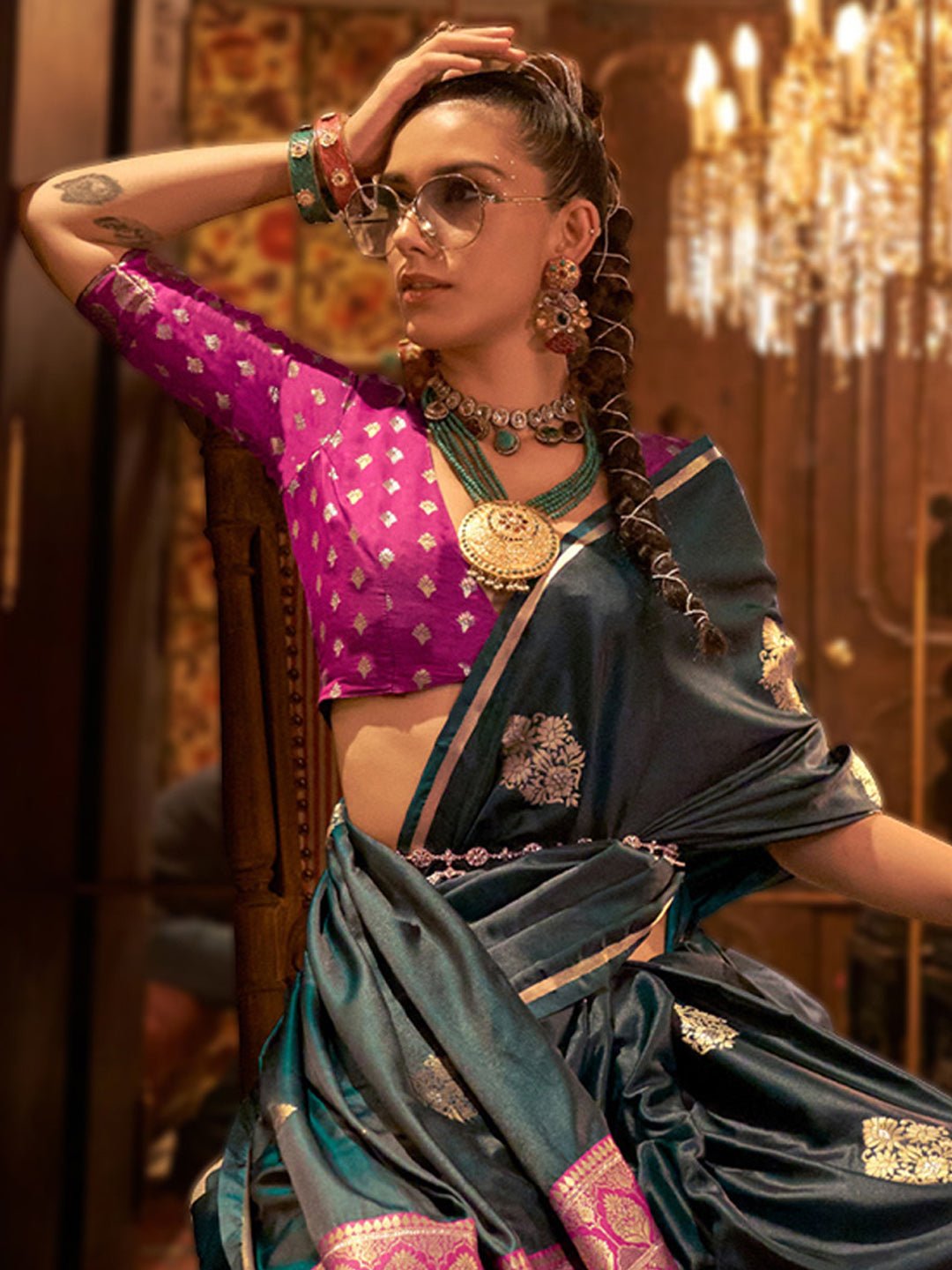 Silk Blend Heritage Banarasi Style Zari Woven Saree - Ressa