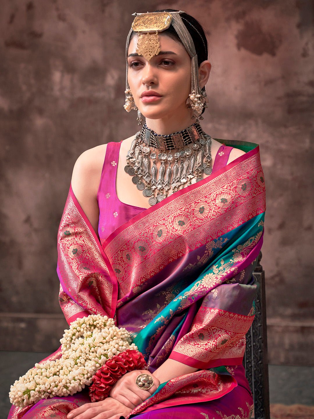 Silk Blend Heritage Banarasi Style Zari Woven Saree - Ressa