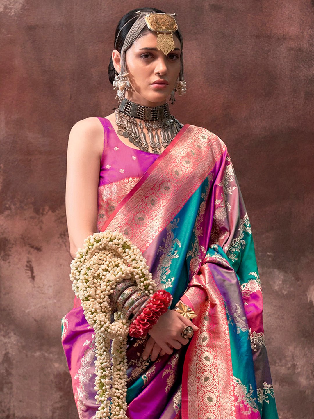 Silk Blend Heritage Banarasi Style Zari Woven Saree - Ressa