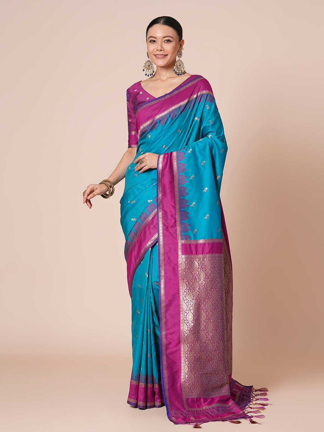 Silk Blend Heritage Banarasi Style Zari Woven Saree - Ressa