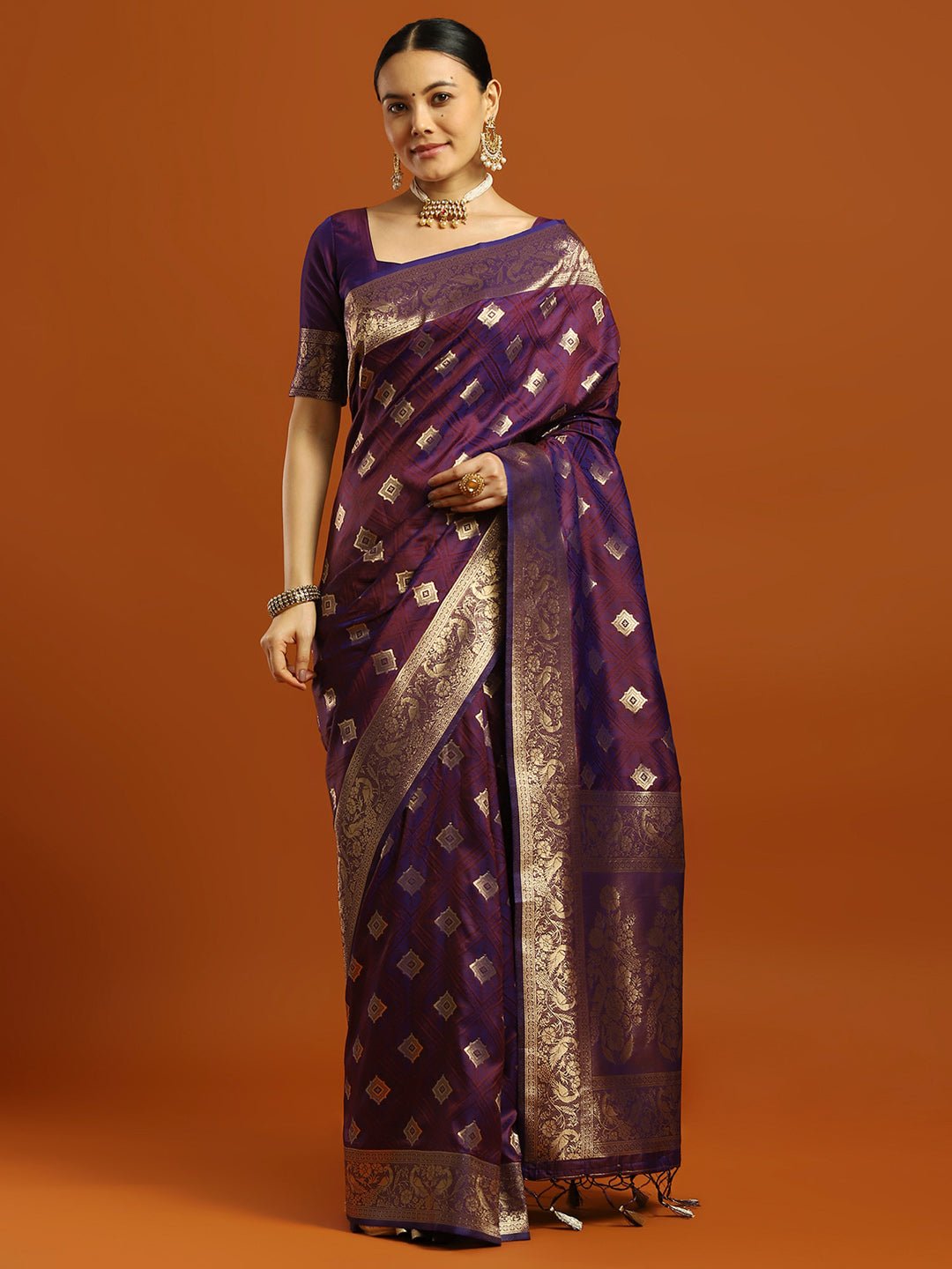 Silk Blend Heritage Banarasi Style Zari Woven Saree - Ressa