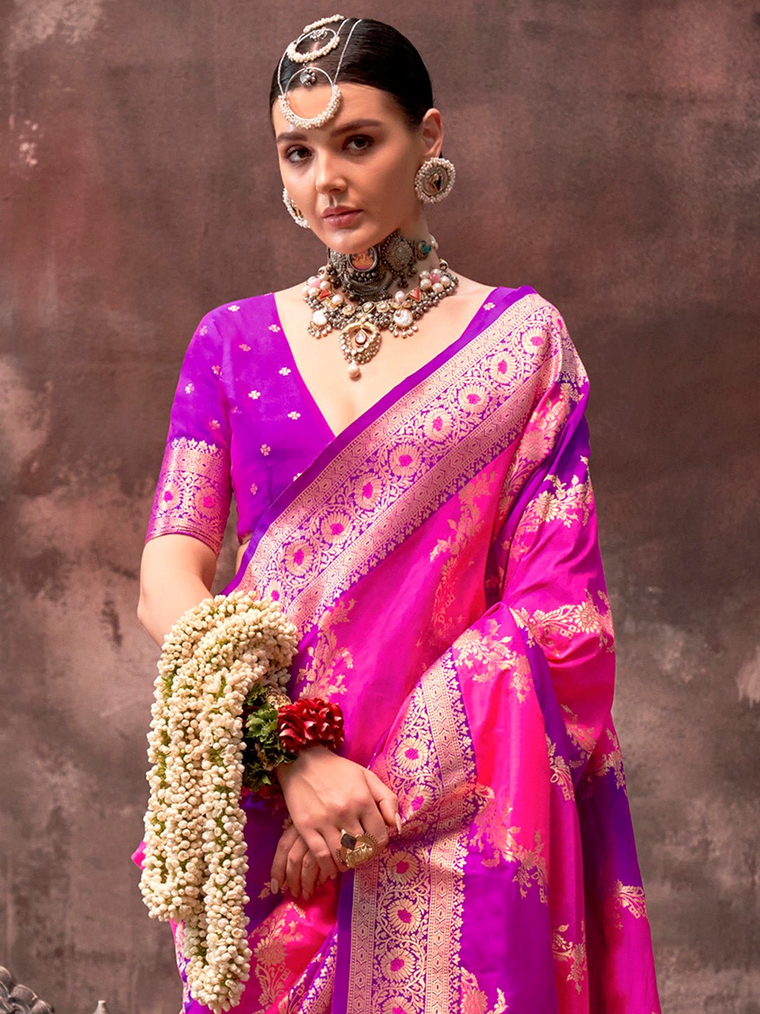 Silk Blend Heritage Banarasi Style Zari Woven Saree - Ressa