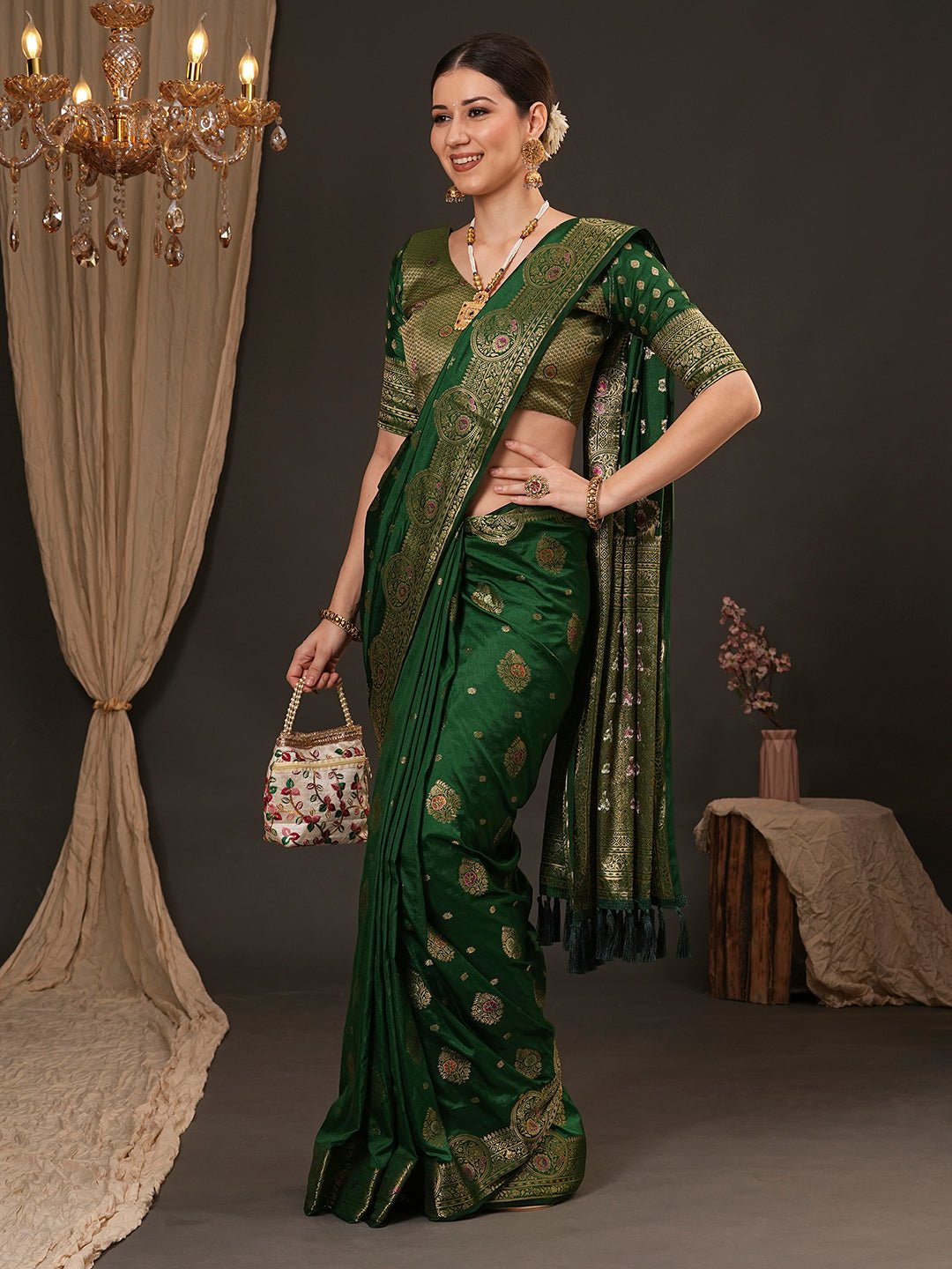 Silk Blend Heritage Banarasi Style Zari Woven Saree - Ressa