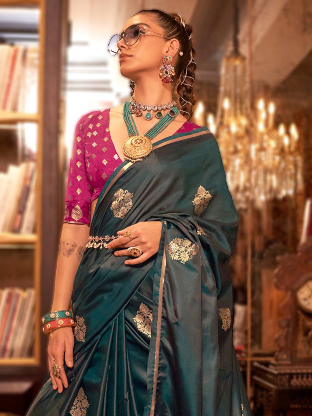 Silk Blend Heritage Banarasi Style Zari Woven Saree - Ressa