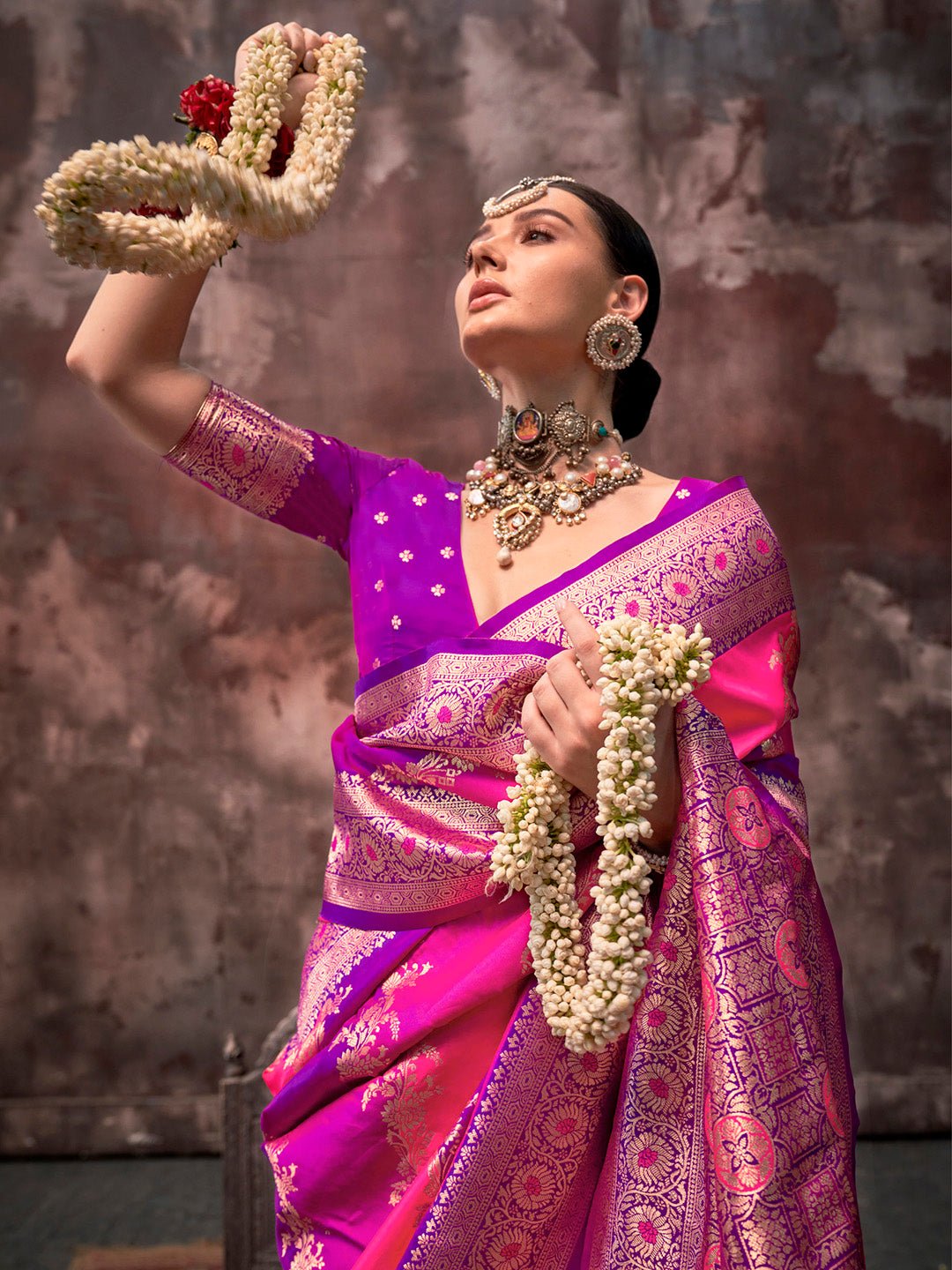Silk Blend Heritage Banarasi Style Zari Woven Saree - Ressa