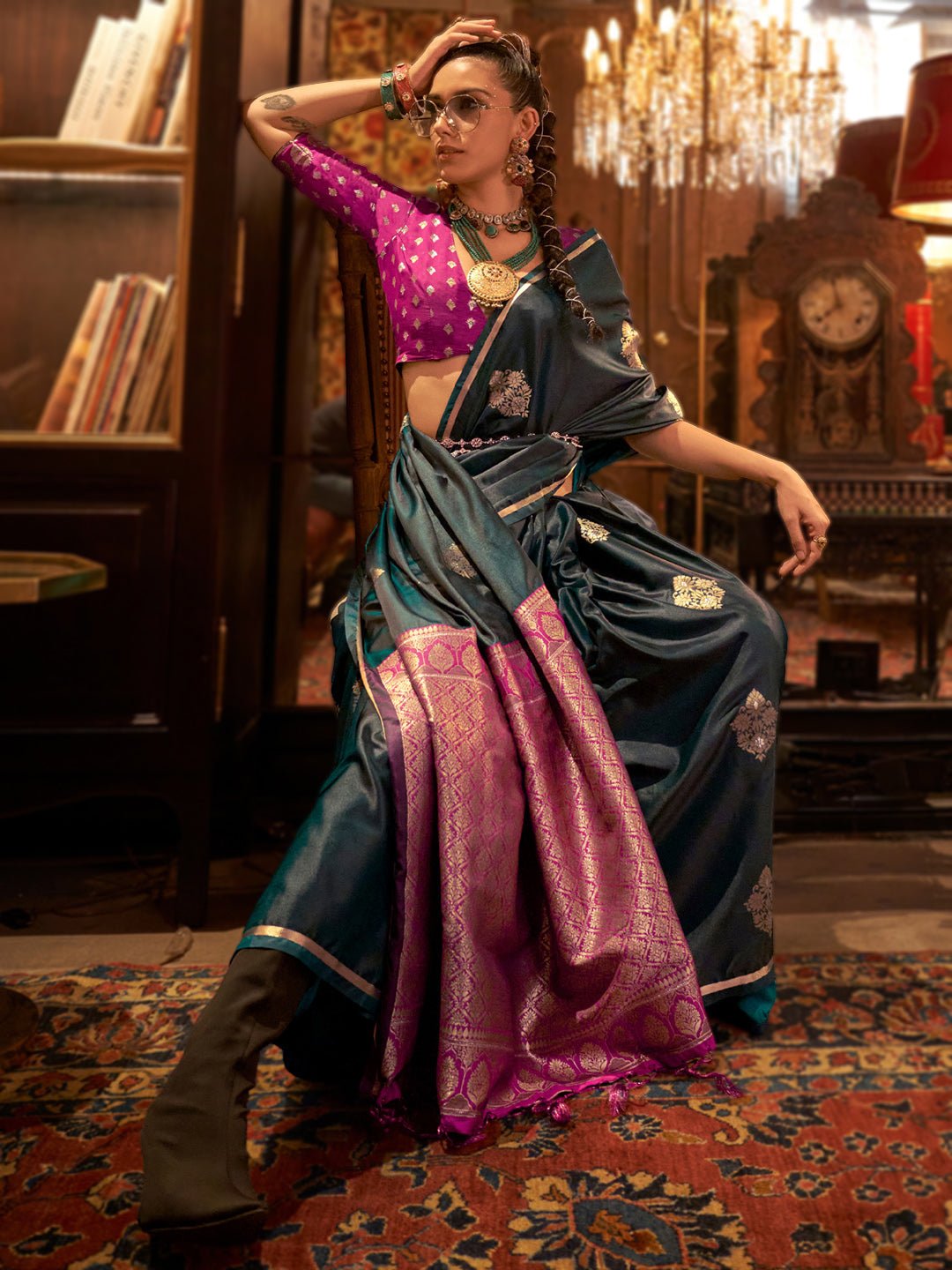 Silk Blend Heritage Banarasi Style Zari Woven Saree - Ressa