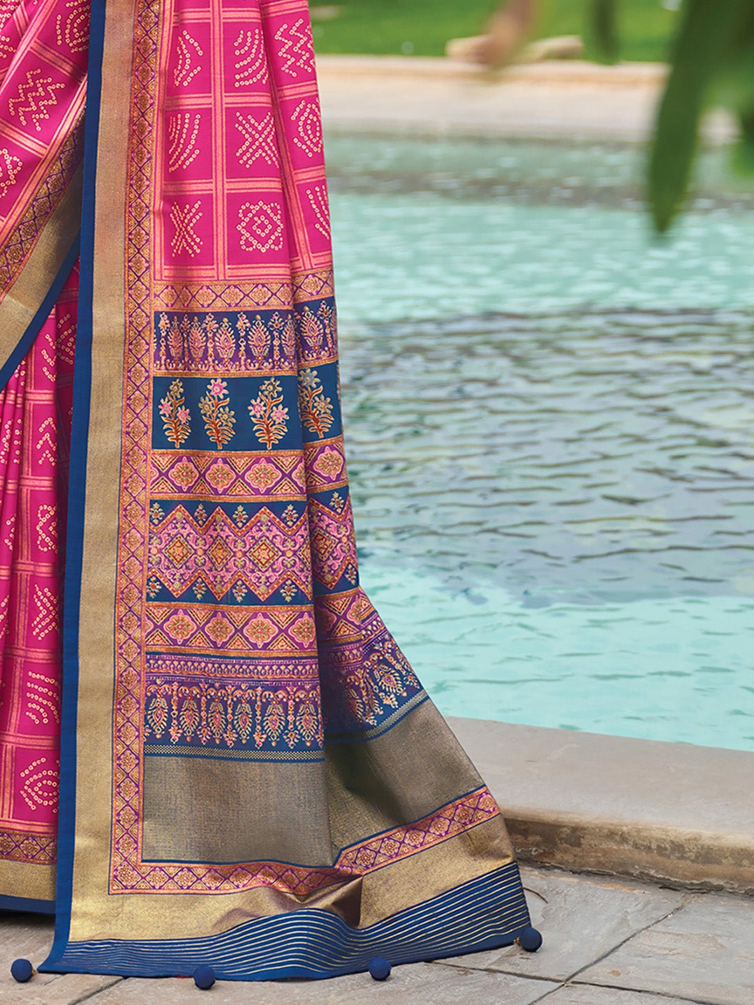 Silk Blend Heritage Bandhani Style Zari Woven Saree - Ressa