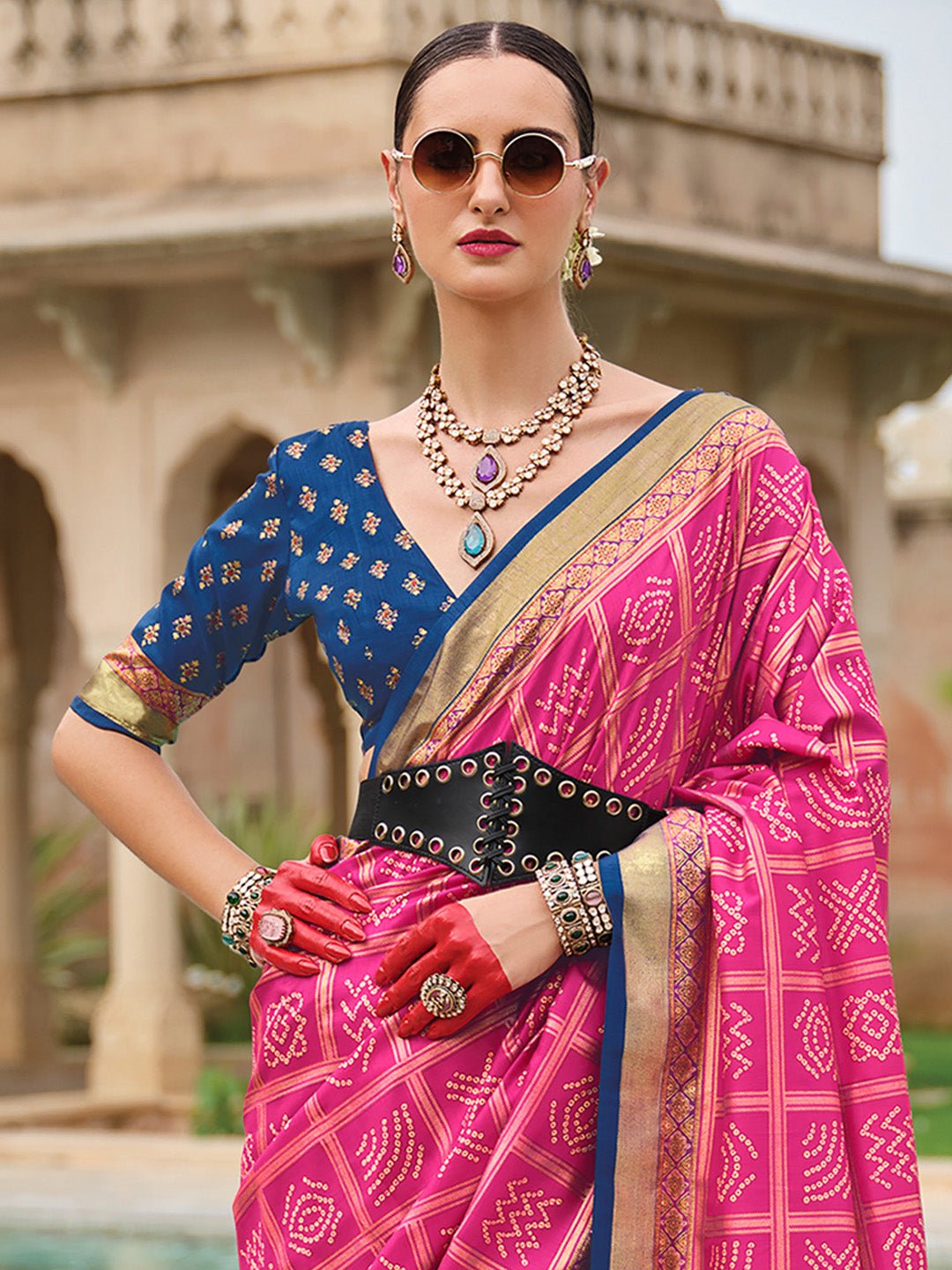 Silk Blend Heritage Bandhani Style Zari Woven Saree - Ressa