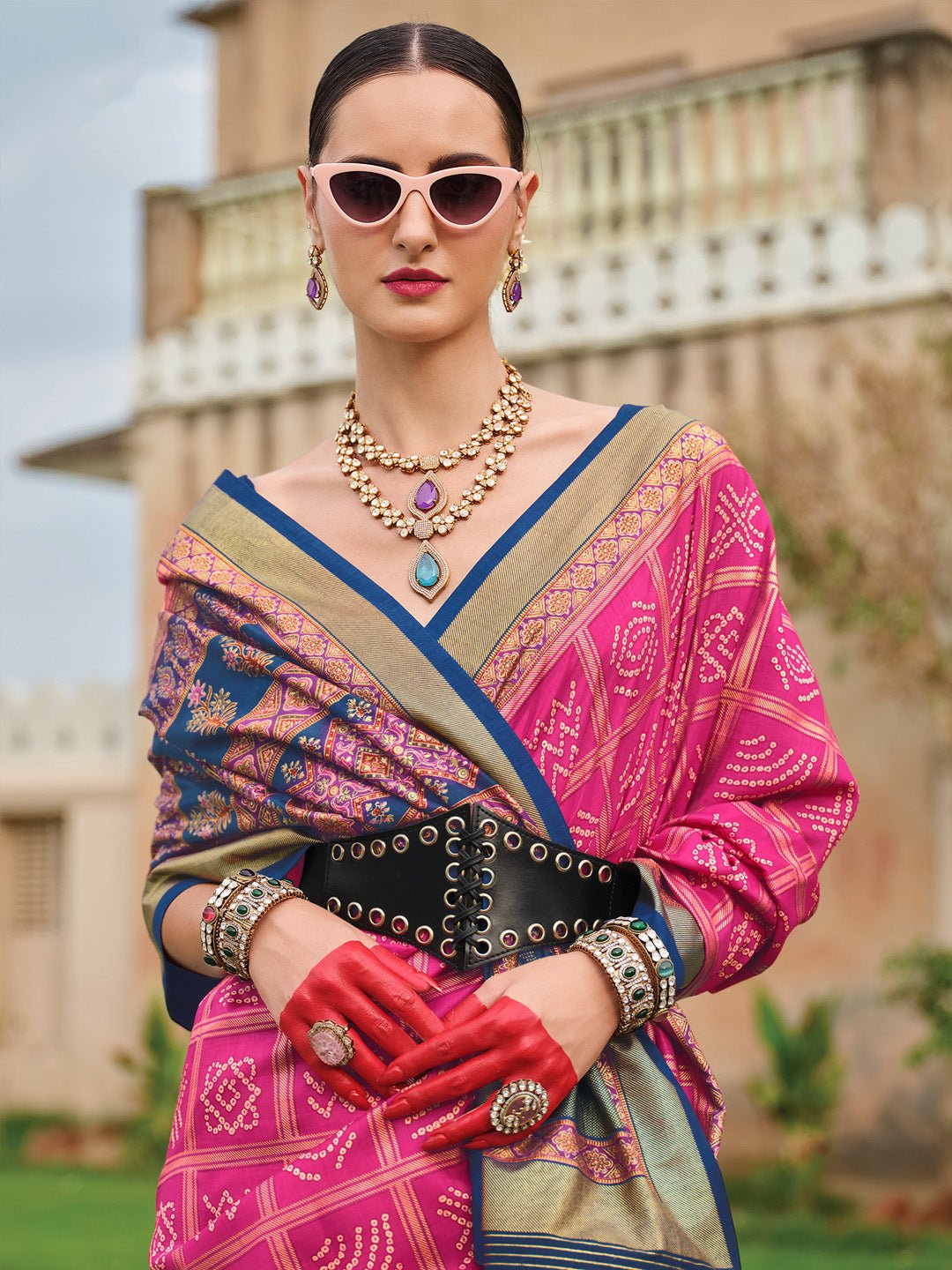 Silk Blend Heritage Bandhani Style Zari Woven Saree - Ressa