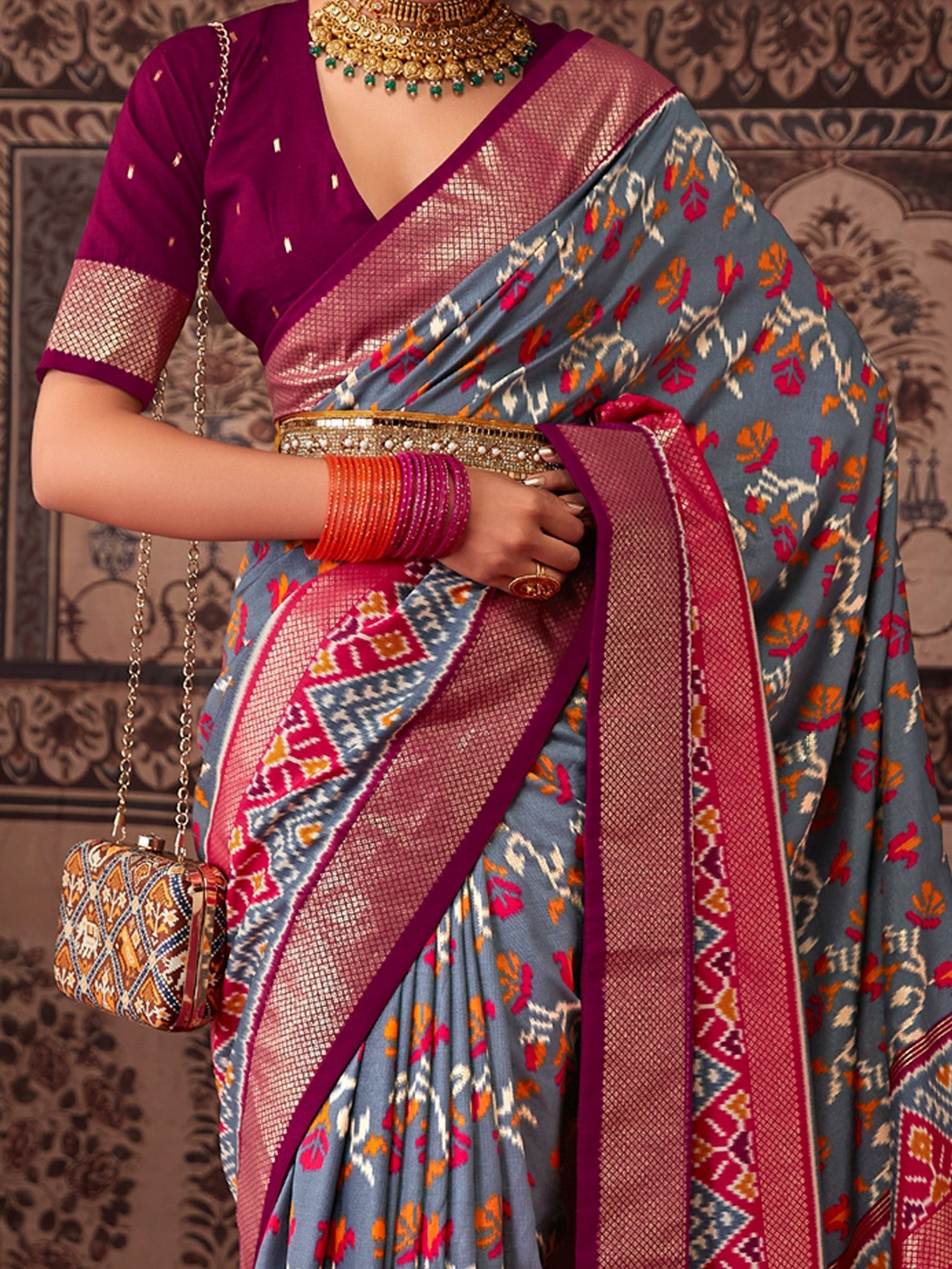 Silk Blend Heritage Patola Style Digital Printed Saree - Ressa