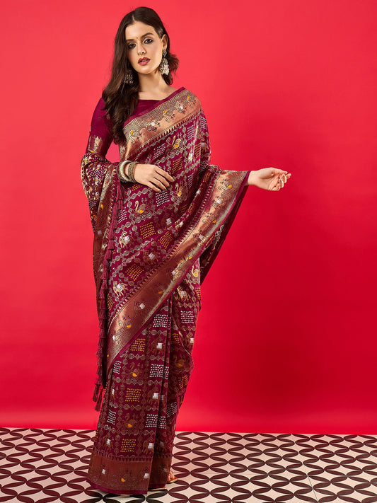 Silk Blend Heritage Patola Style Zari Woven Saree - Ressa
