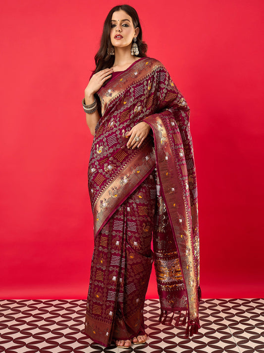Silk Blend Heritage Patola Style Zari Woven Saree - Ressa