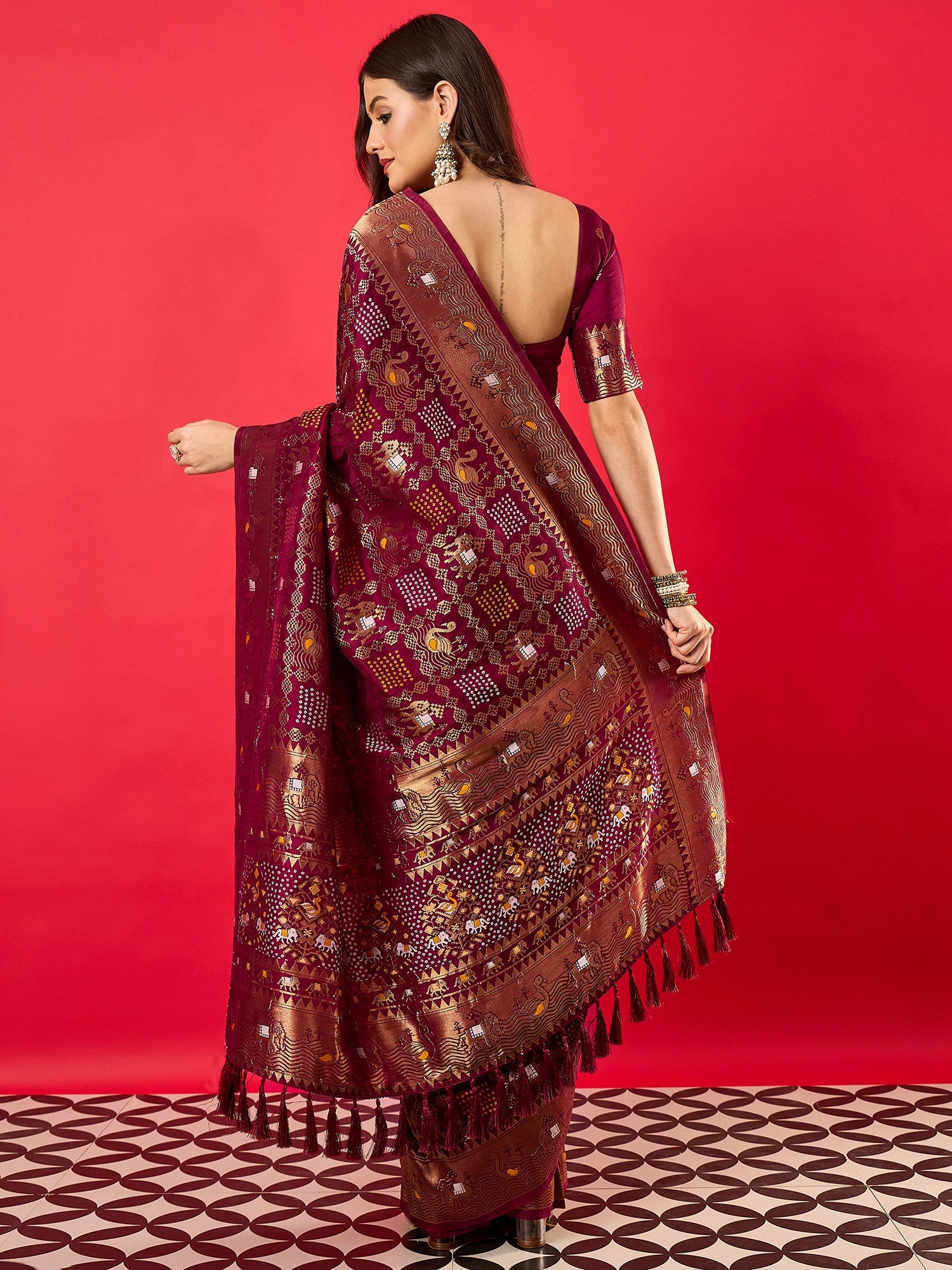 Silk Blend Heritage Patola Style Zari Woven Saree - Ressa