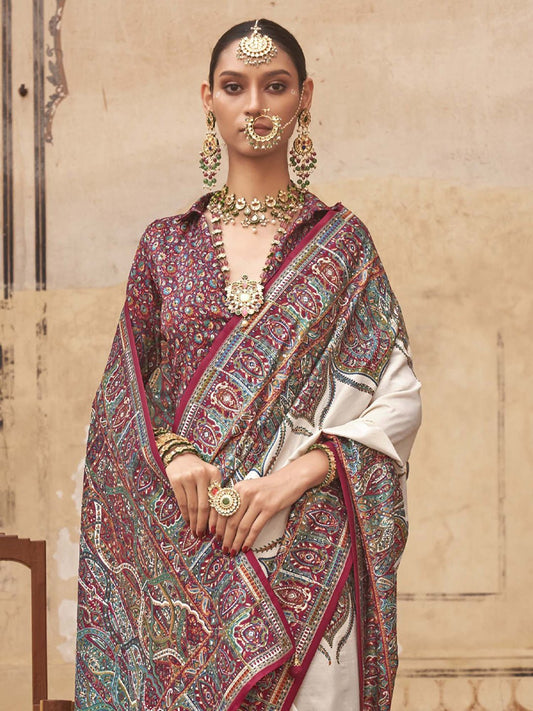 Silk Blend Off White Wedding Wear Saree - Ressa