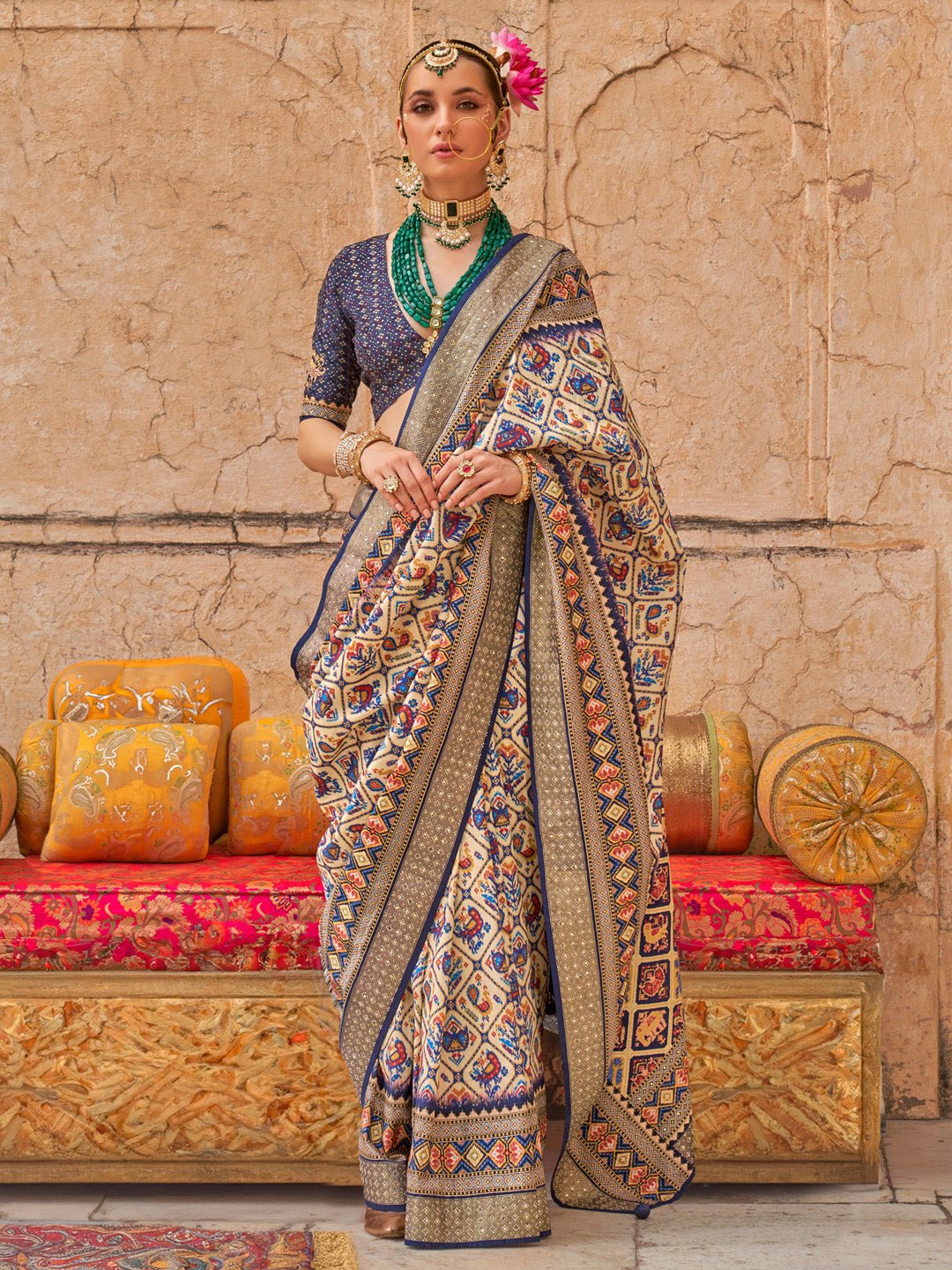 Silk Blend Patola Foil Print Saree - Ressa