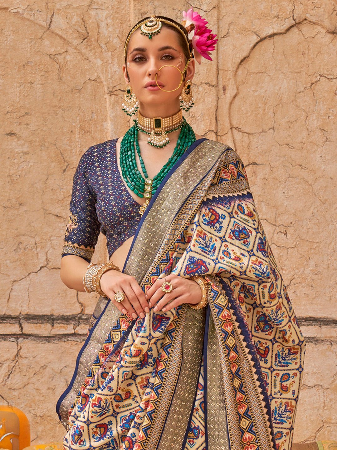 Silk Blend Patola Foil Print Saree - Ressa