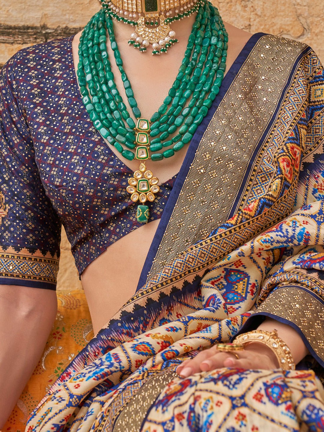 Silk Blend Patola Foil Print Saree - Ressa
