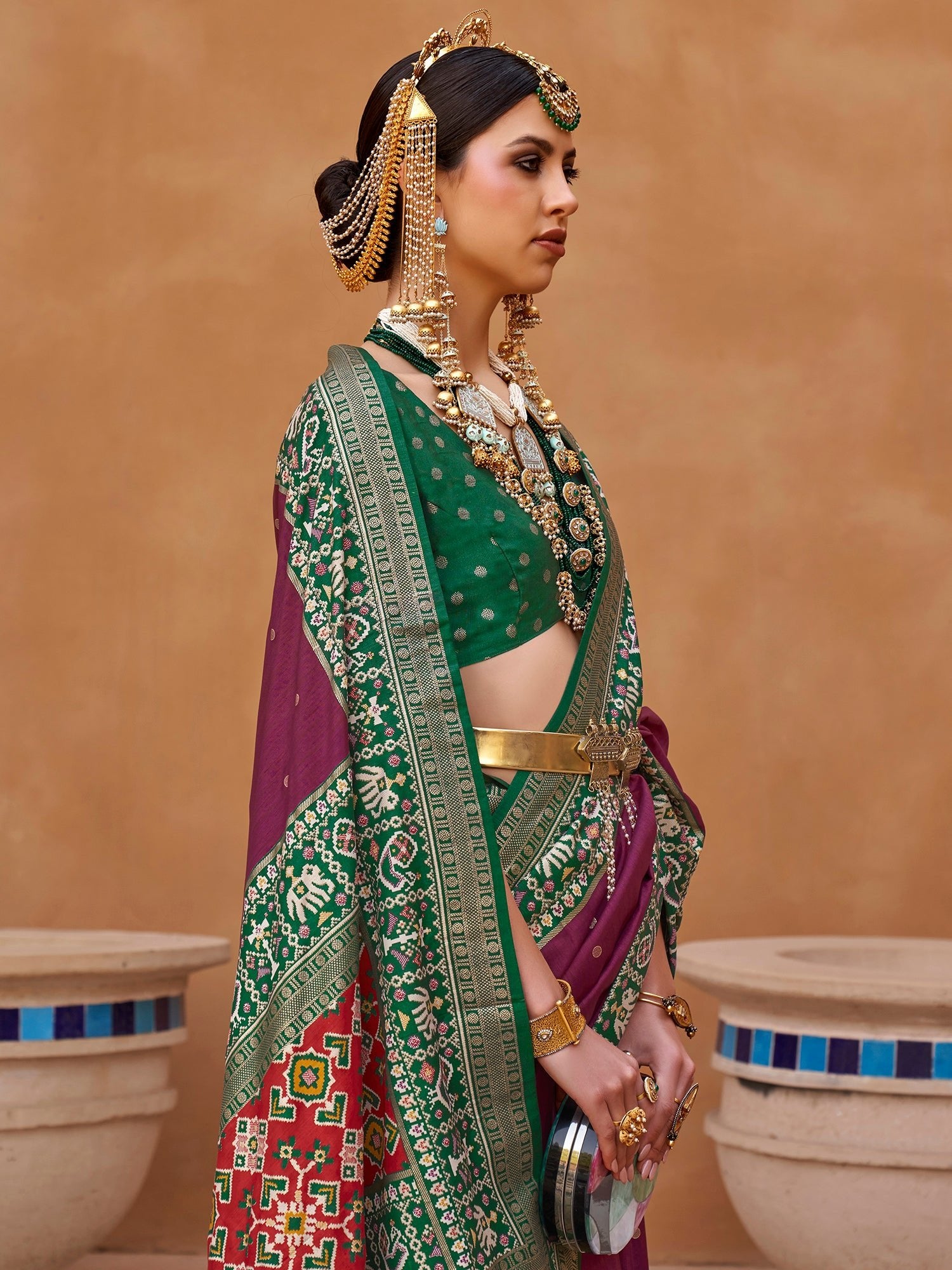 Silk Blend Patola Inspired Print Zari Border Saree - Ressa
