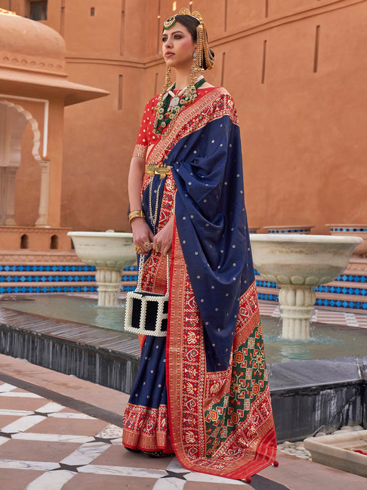 Silk Blend Patola Inspired Print Zari Border Saree - Ressa